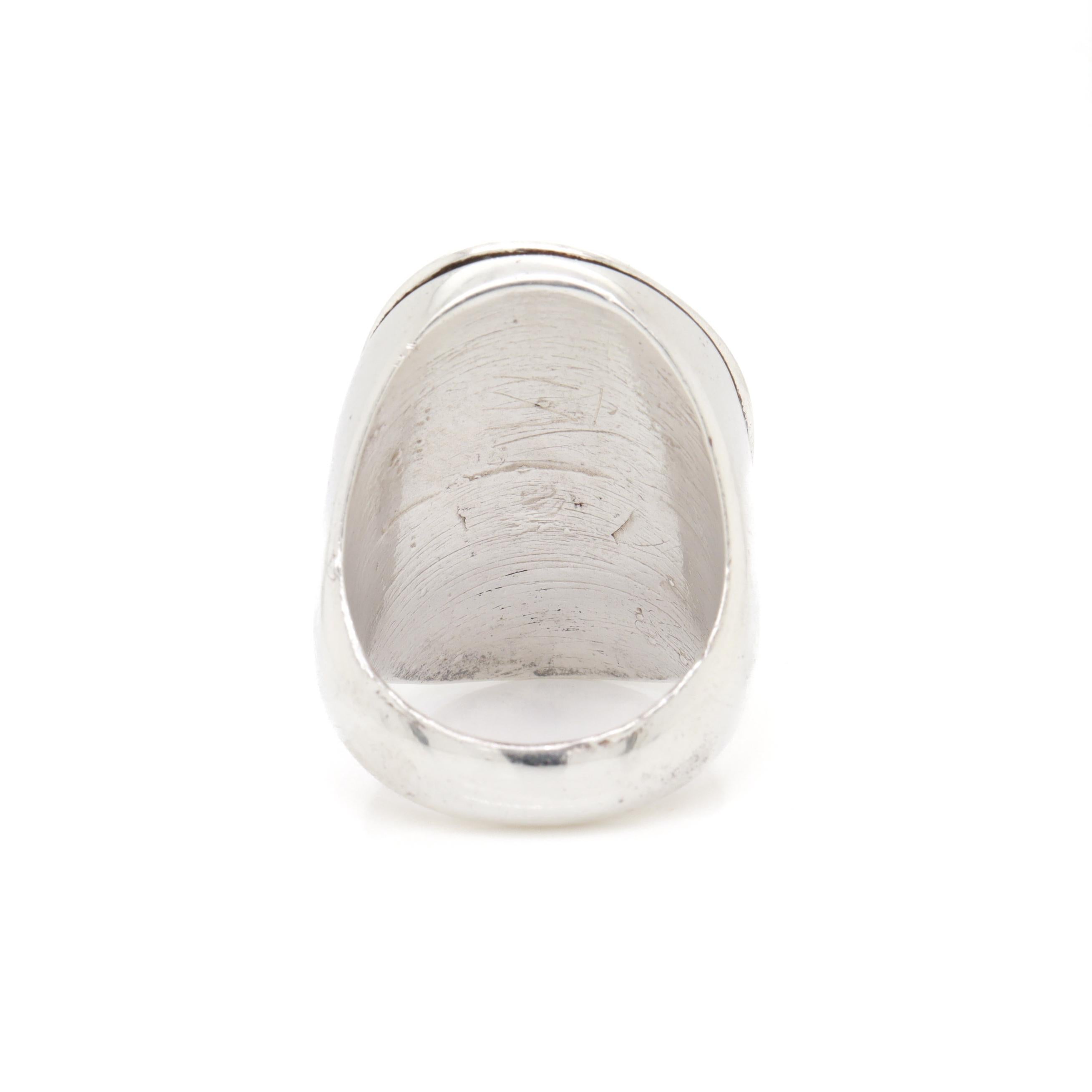 Großer indianischer Silber & Türkis Cabochon Signet Style Ring im Angebot 5