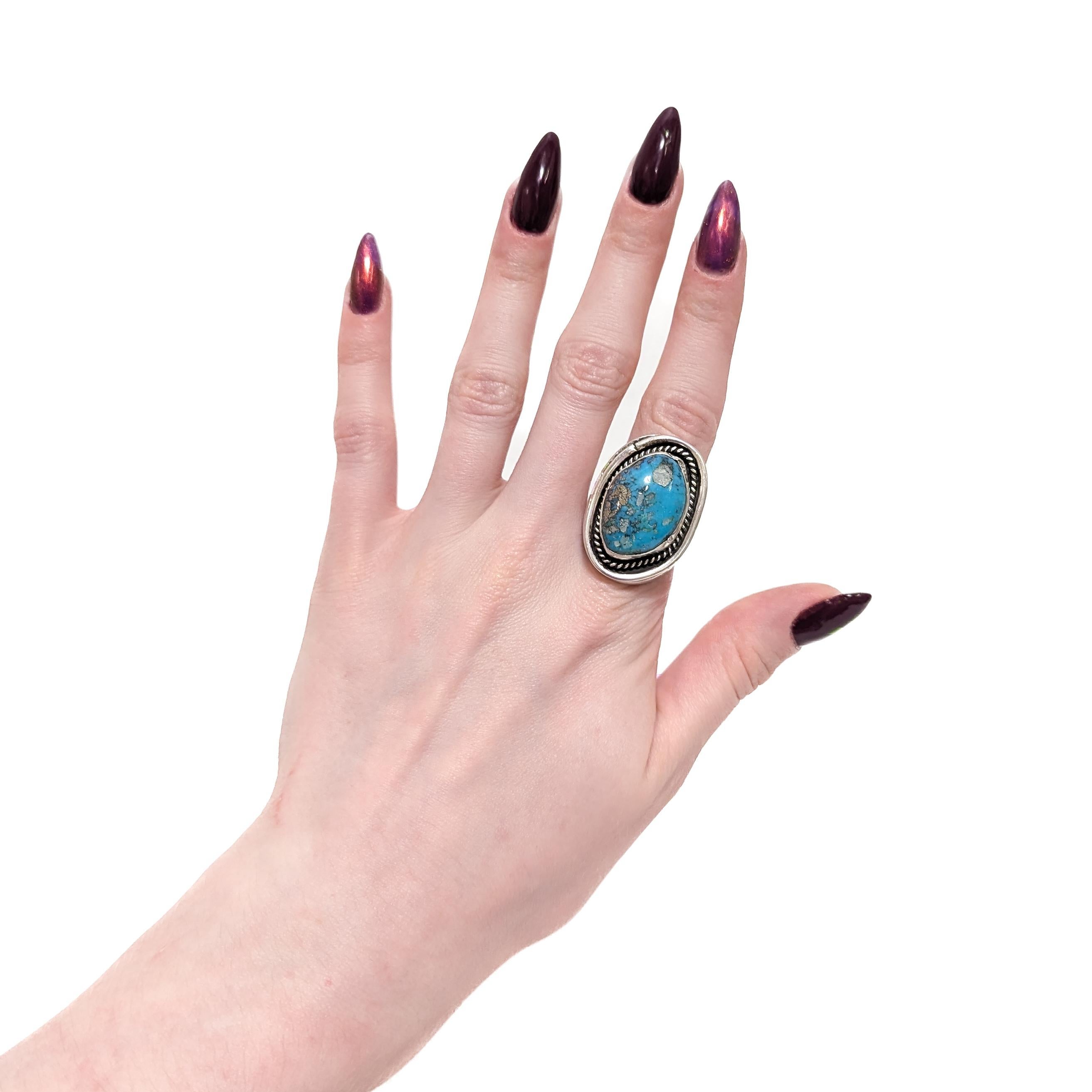 Großer indianischer Silber & Türkis Cabochon Signet Style Ring (Indigene Kunst (Nord-/Südamerika)) im Angebot