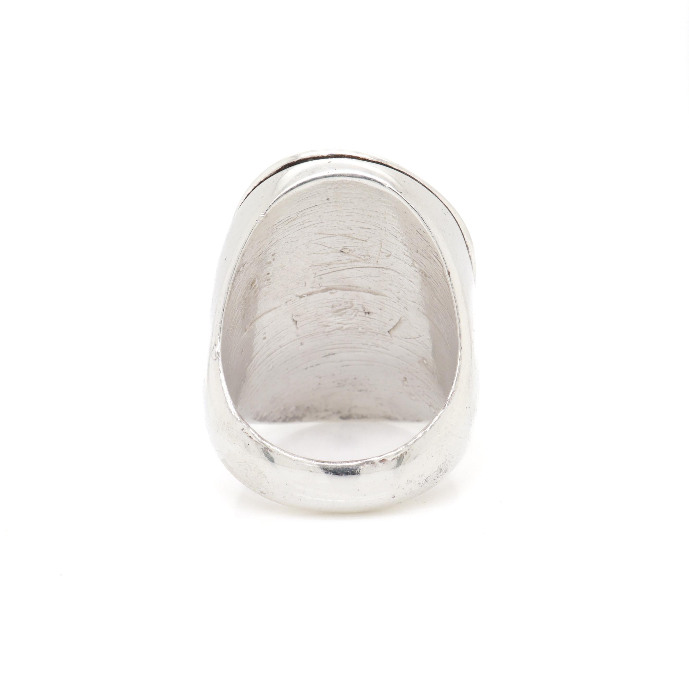 Großer indianischer Silber & Türkis Cabochon Signet Style Ring im Angebot 4