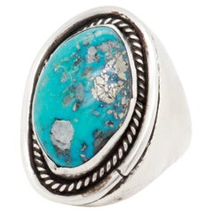 Großer indianischer Silber & Türkis Cabochon Signet Style Ring