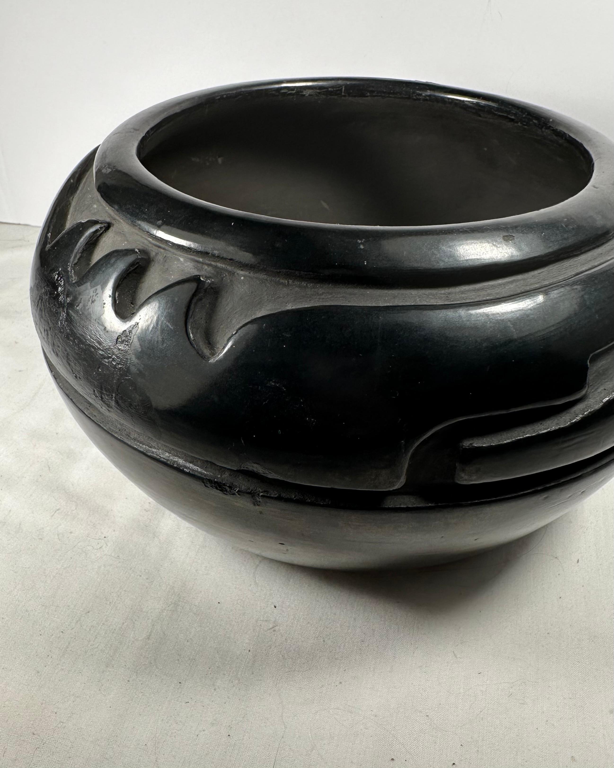 Large Native American Vintage Santa Clara Pueblo Blackware Bowl 6