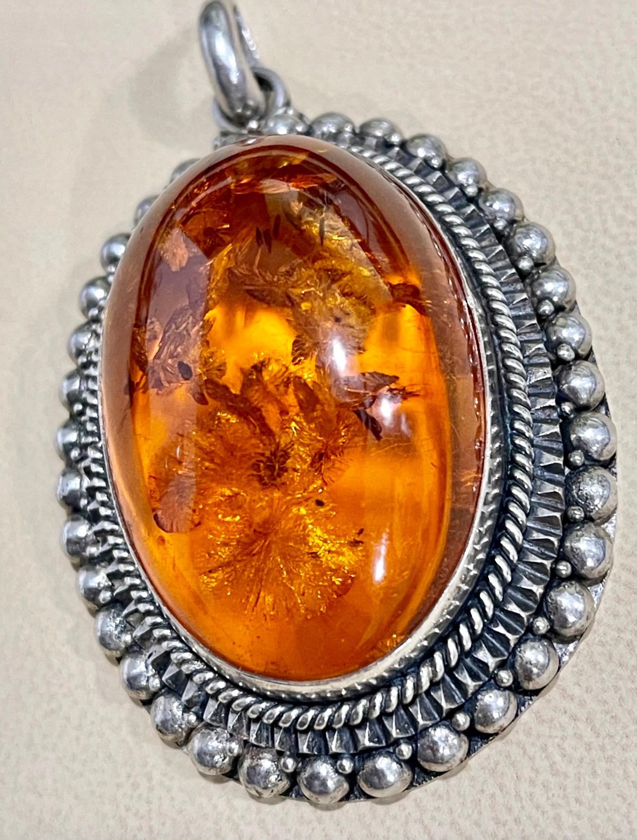 Large Natural Amber Necklace or Pendant in Sterling Silver 2