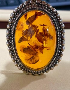 Large Natural Amber Necklace or Pendant in Sterling Silver