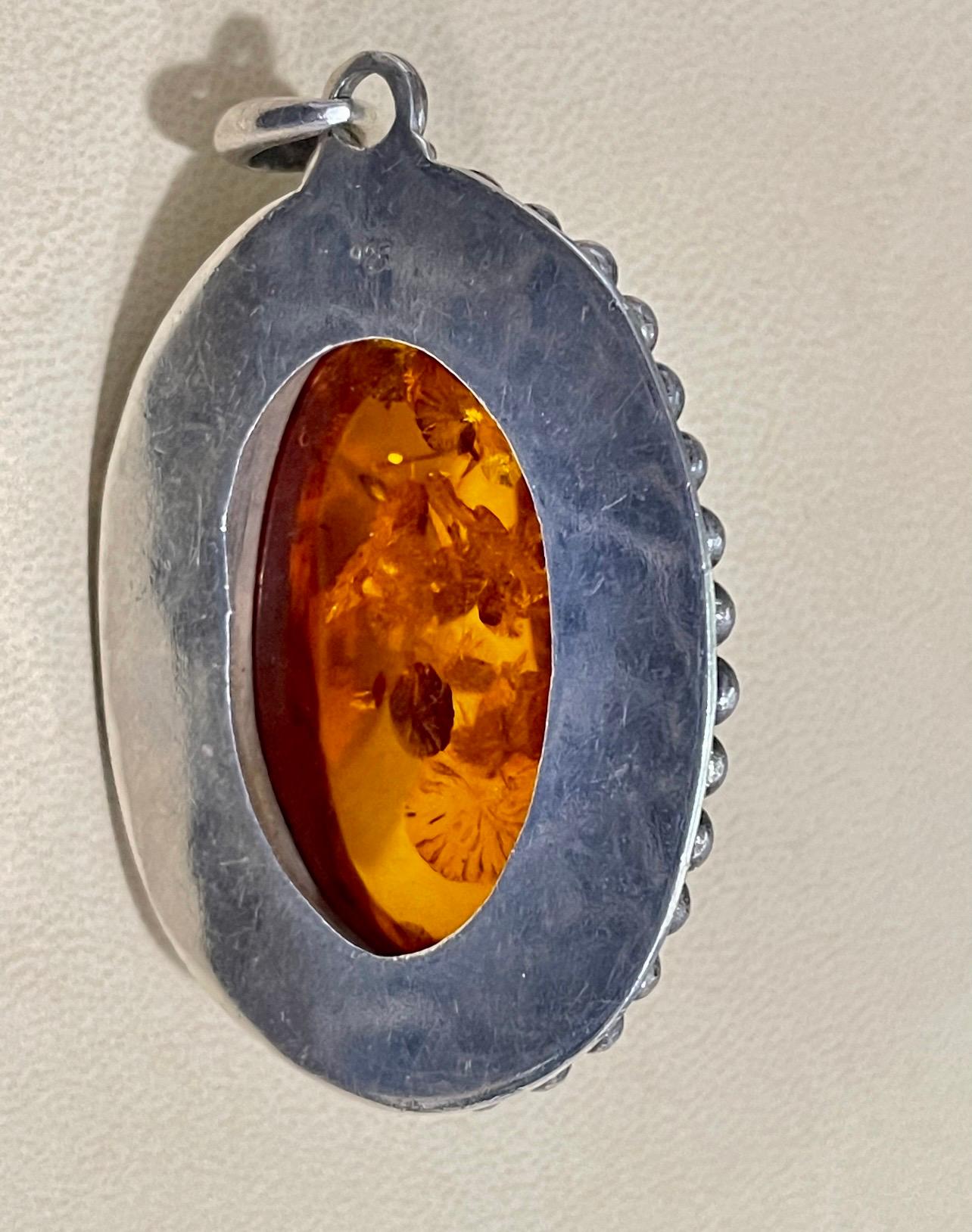 Large Natural Amber Necklace or Pendant in Sterling Silver 1
