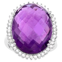 Gran Anillo de Cóctel Amatista Natural Halo de Diamantes 5 Quilates