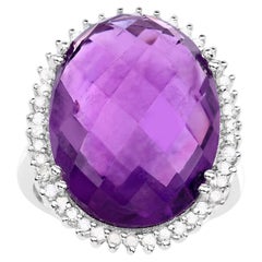 Großer natürlicher Amethyst-Cocktailring mit Diamant-Halo mit 5 Karat