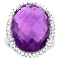 Gran Anillo de Cóctel Amatista Natural Halo de Diamantes 5 Quilates