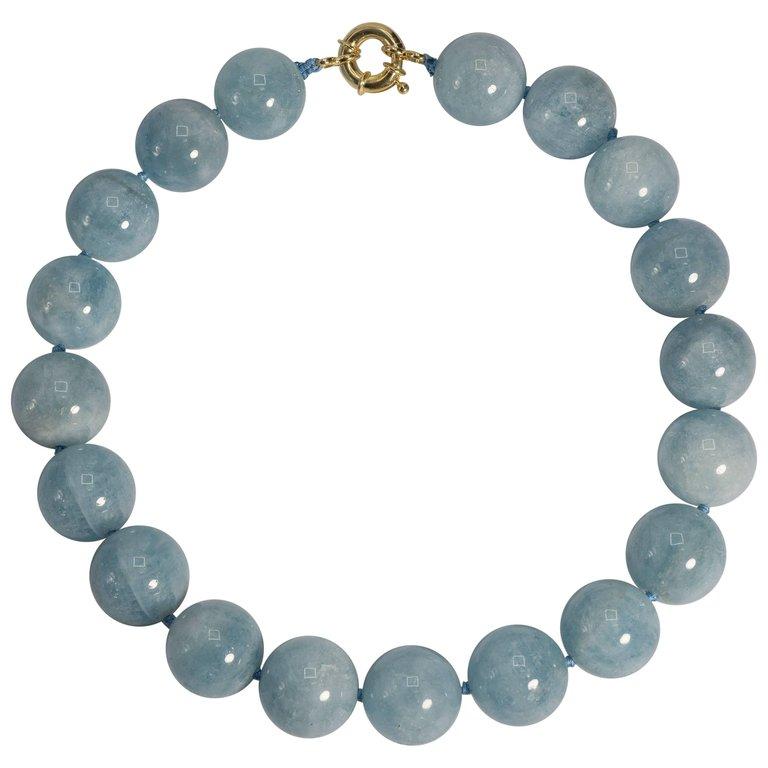 Large Natural Aquamarine Beads Necklace In New Condition In New York, NY