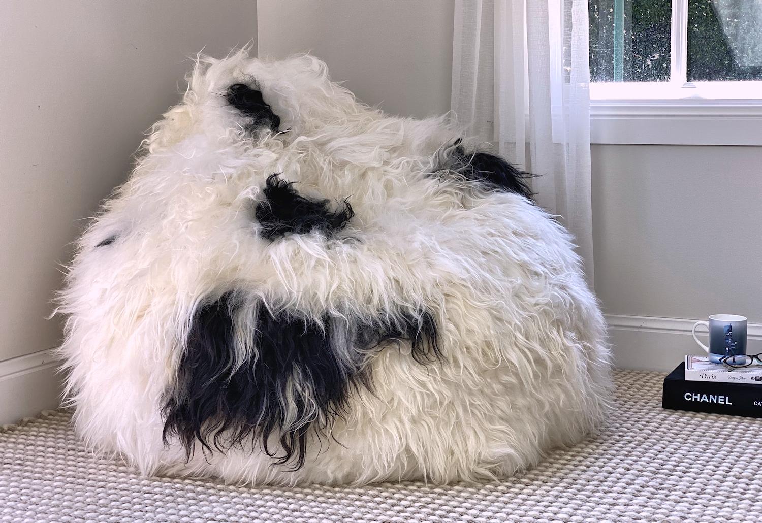 Contemporary Black Shaggy Bean Bag Chair - Icelandic Sheepskin Australian Made For Sale