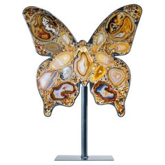 Large Natural Brazilian Agate Butterfly Wings on Metal Stand (8 lbs)