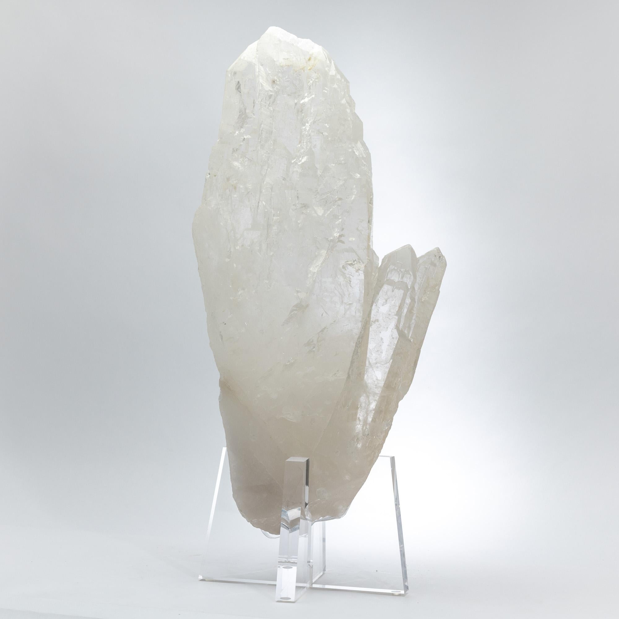 Organic Modern Large Natural Brazilian Quartz Point Mounted on Custom Acrylic Base For Sale