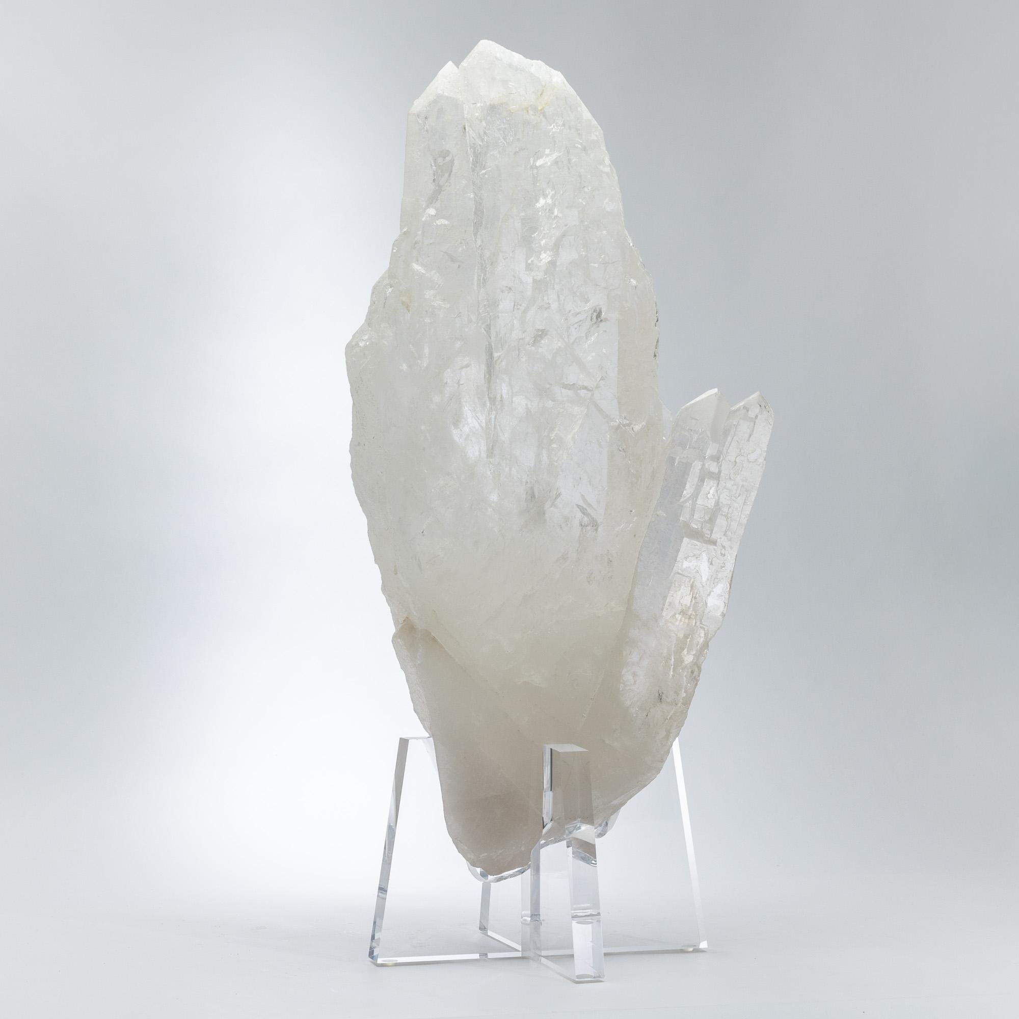 Mexican Large Natural Brazilian Quartz Point Mounted on Custom Acrylic Base For Sale