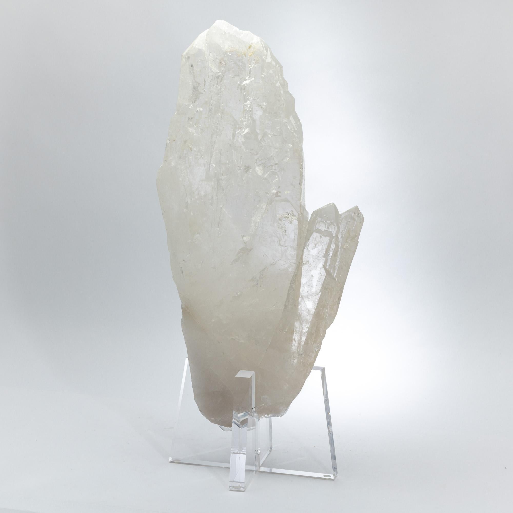Contemporary Large Natural Brazilian Quartz Point Mounted on Custom Acrylic Base For Sale