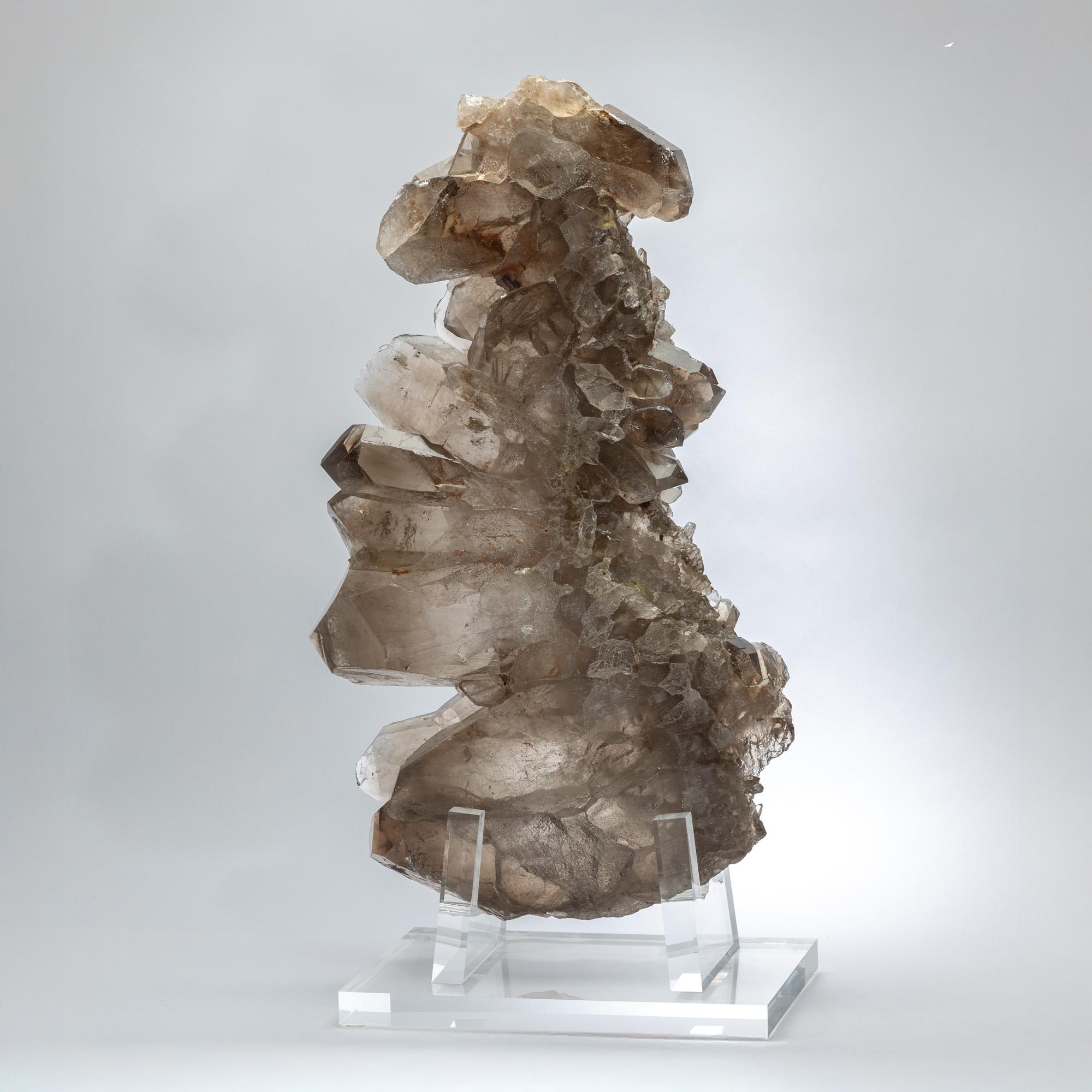 Organic Modern Large Natural Brazilian Smoky Quartz Mounted on Custom Acrylic Base For Sale