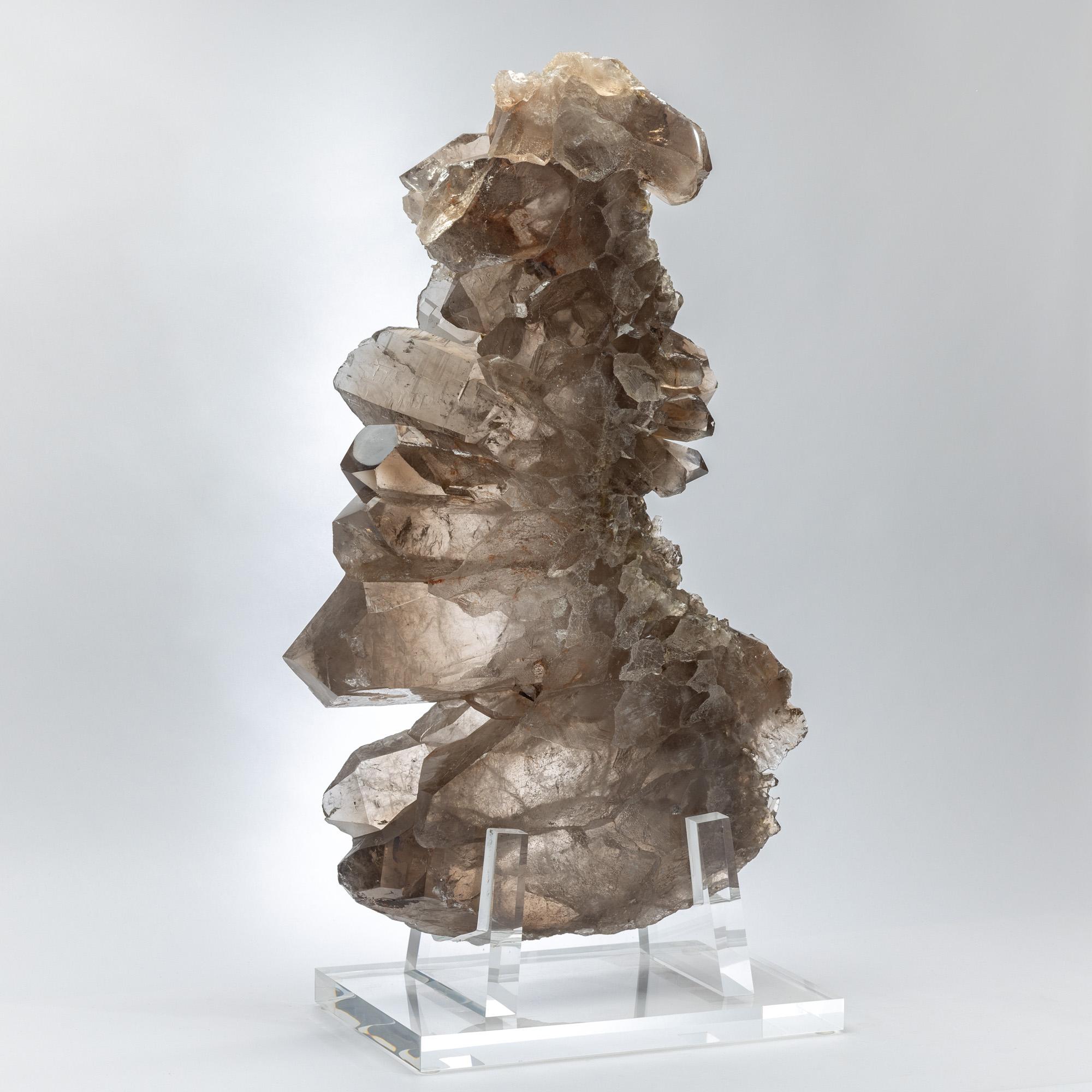 Mexican Large Natural Brazilian Smoky Quartz Mounted on Custom Acrylic Base For Sale