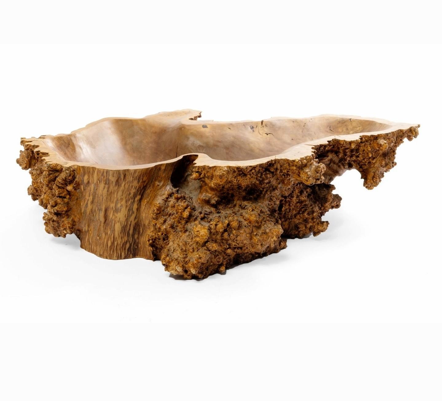 Large Natural Burl Wood Live Edge Carved Bowl Organic Centerpiece Sculpture in vendita 8