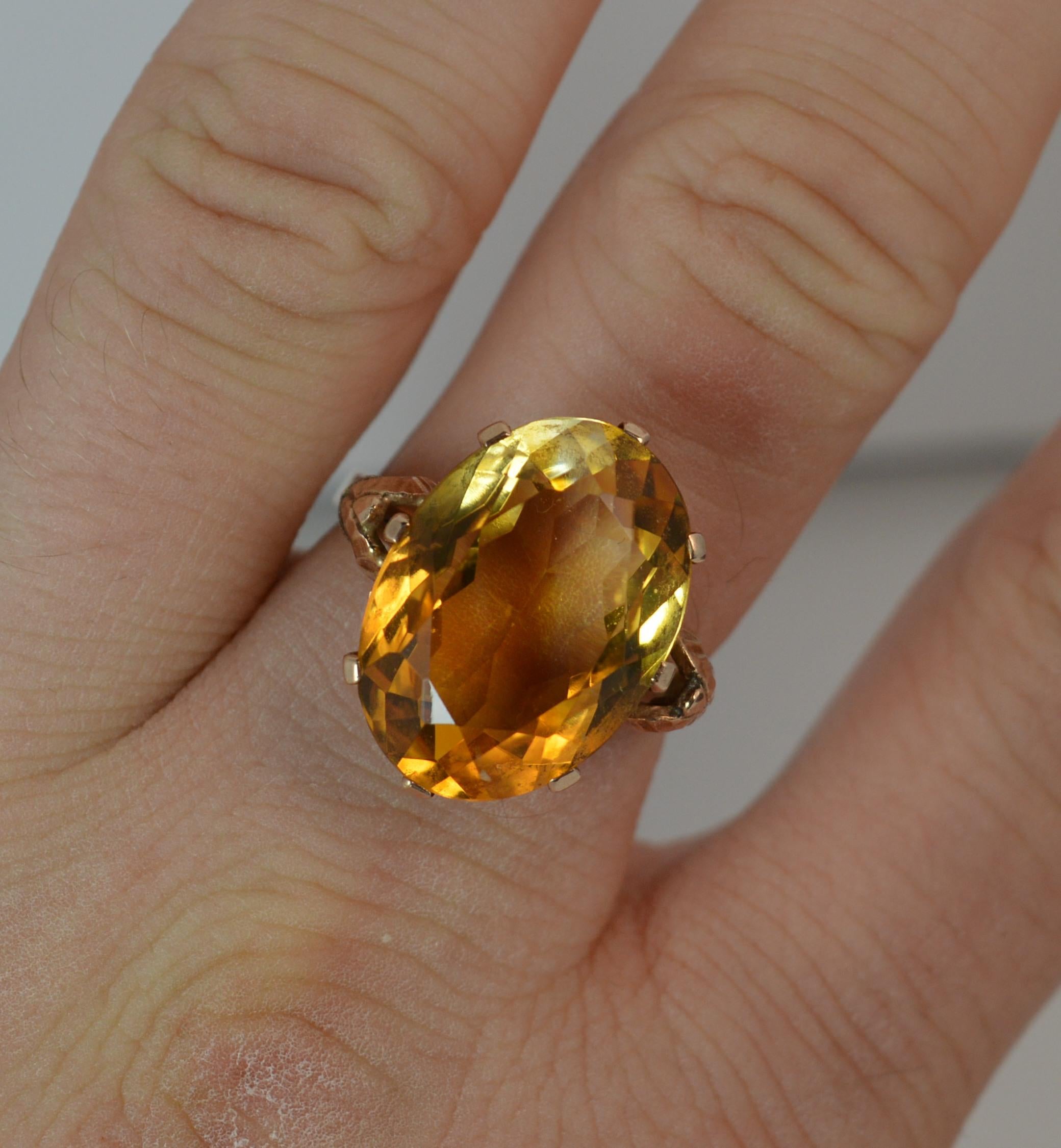 Edwardian Large Natural Citrine and 9 Carat Rose Gold Statement Solitaire Ring