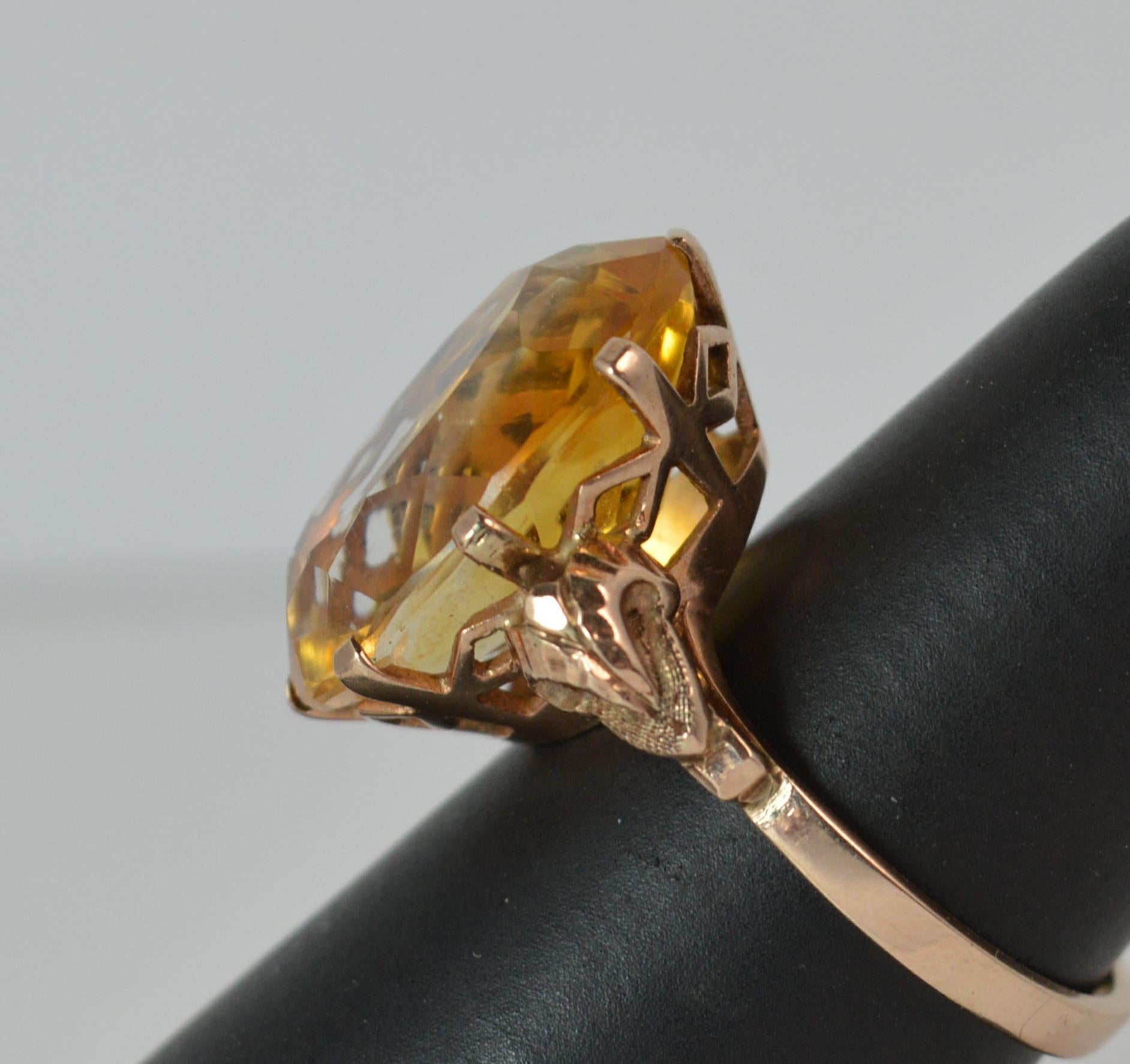 Large Natural Citrine and 9 Carat Rose Gold Statement Solitaire Ring 2