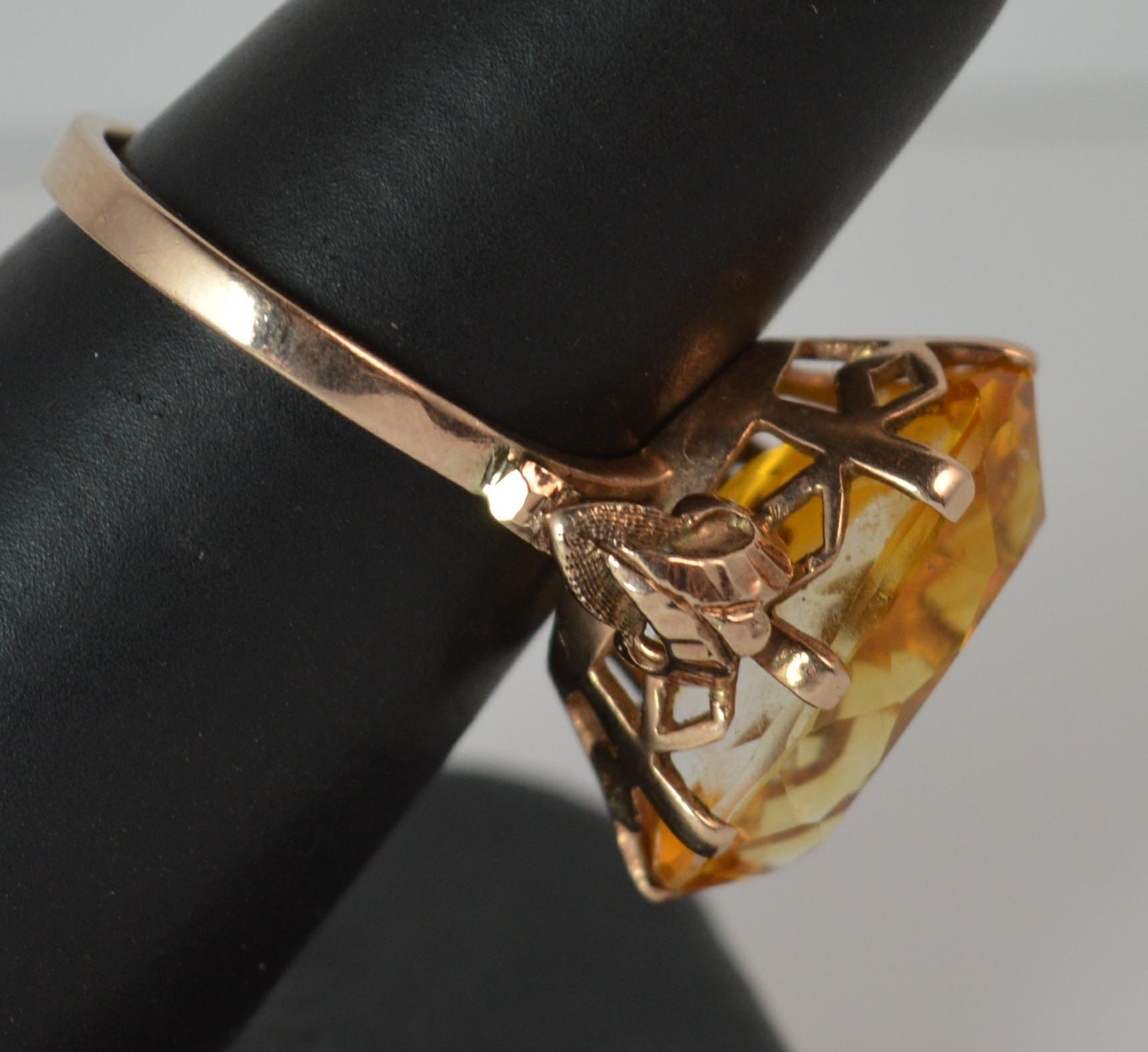 Large Natural Citrine and 9 Carat Rose Gold Statement Solitaire Ring 4