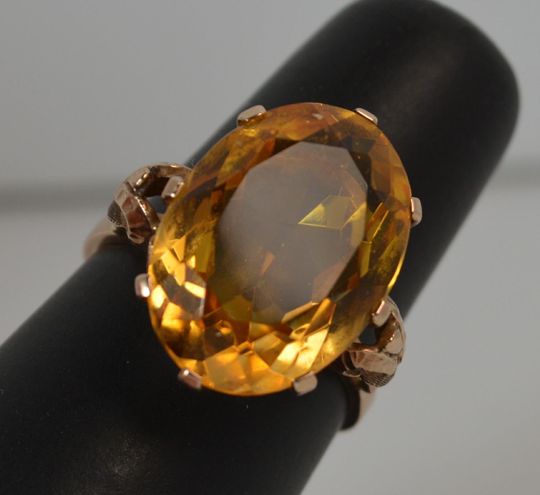 Large Natural Citrine and 9 Carat Rose Gold Statement Solitaire Ring 5