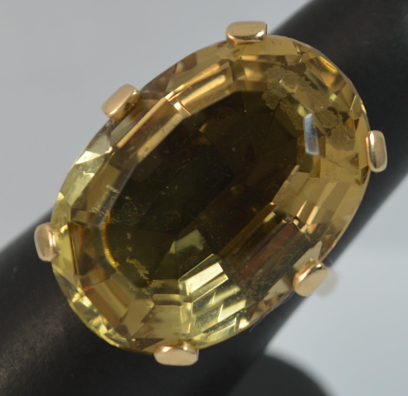 Large Natural Citrine and 9 Carat Gold Solitaire Cocktail Ring 4