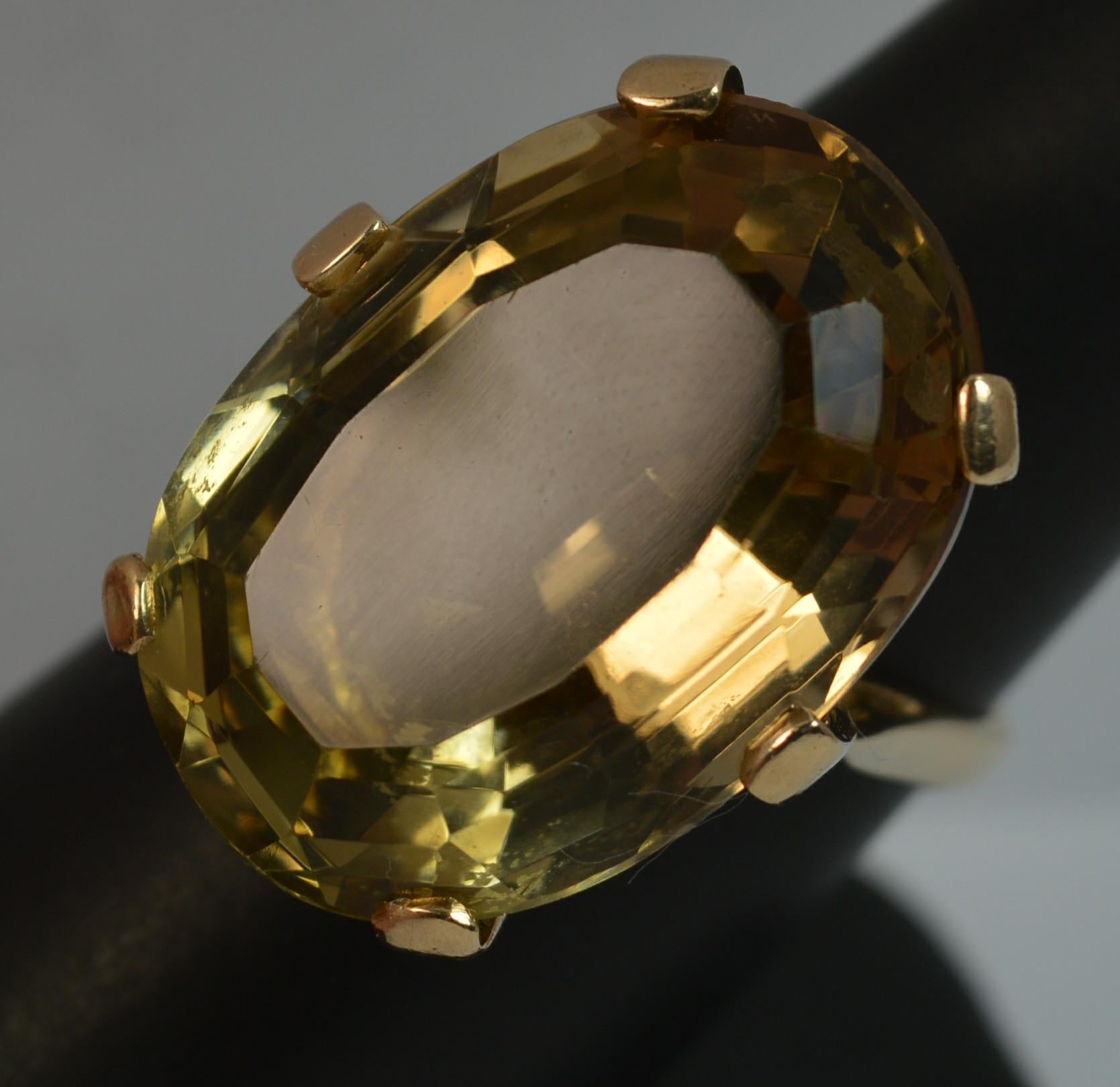 Large Natural Citrine and 9 Carat Gold Solitaire Cocktail Ring 5