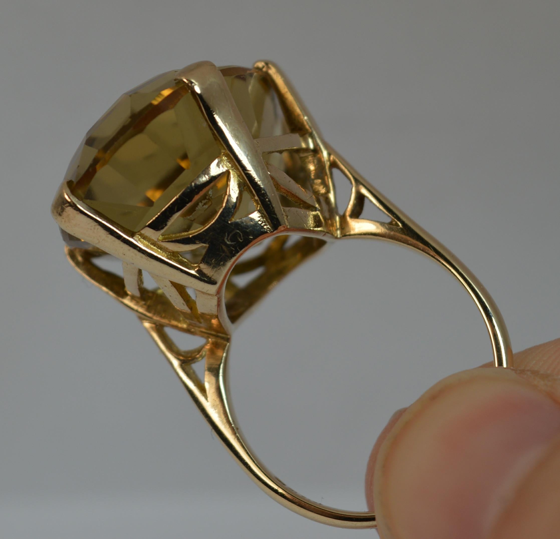 Retro Large Natural Citrine and 9 Carat Gold Solitaire Cocktail Ring