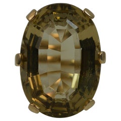 Large Natural Citrine and 9 Carat Gold Solitaire Cocktail Ring