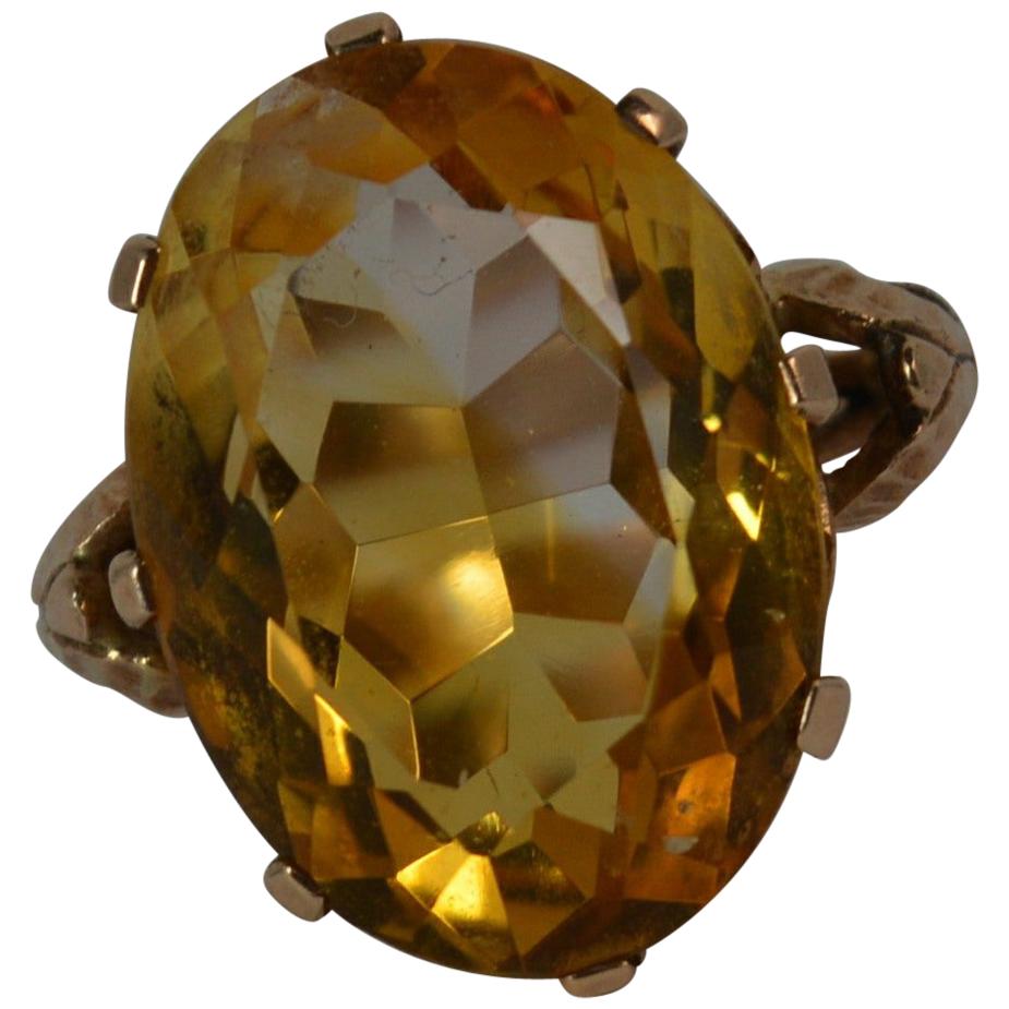 Large Natural Citrine and 9 Carat Rose Gold Statement Solitaire Ring