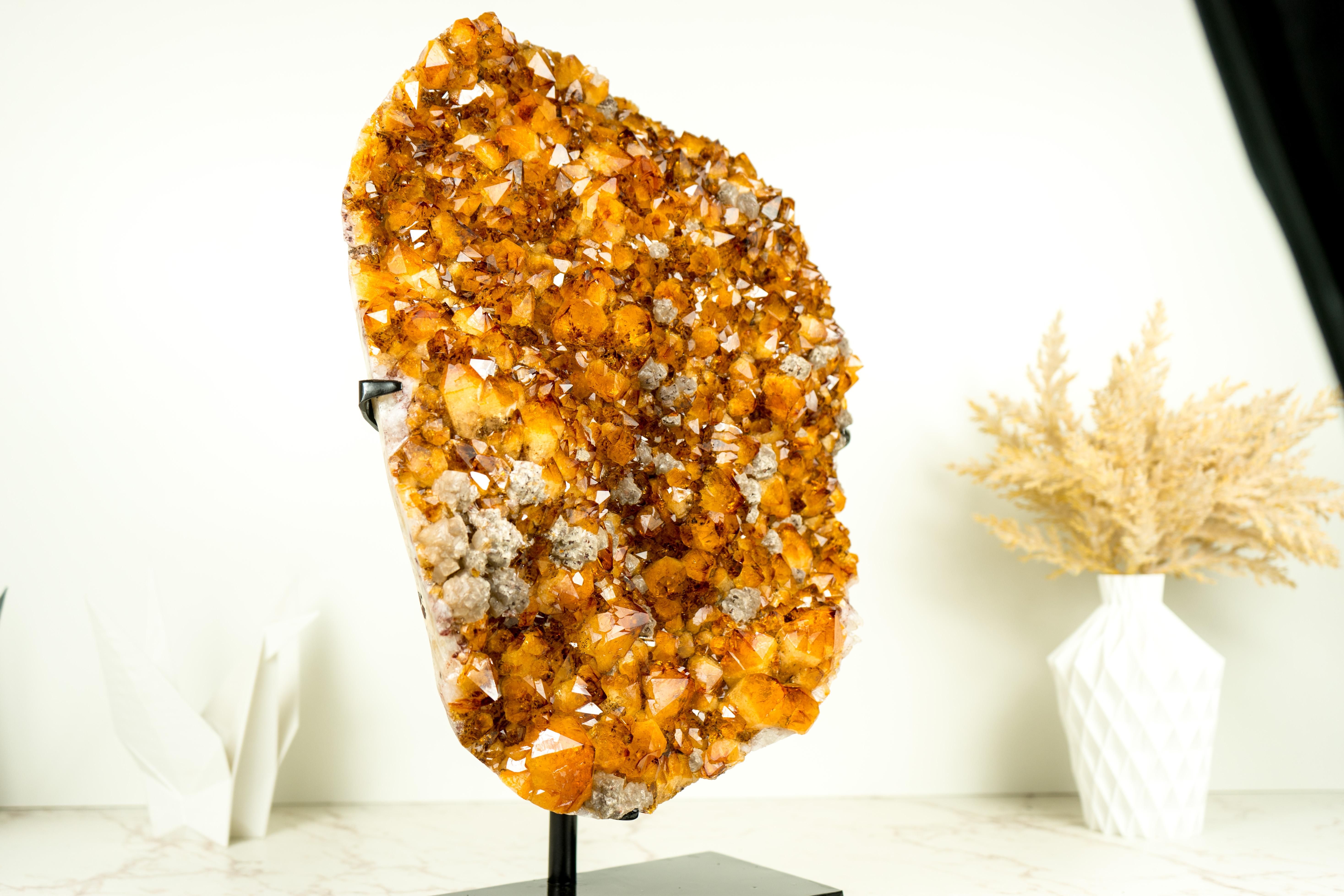 Large Natural Citrine Cluster, High-Grade Orange Druzy with Goethite and Calcite For Sale 2