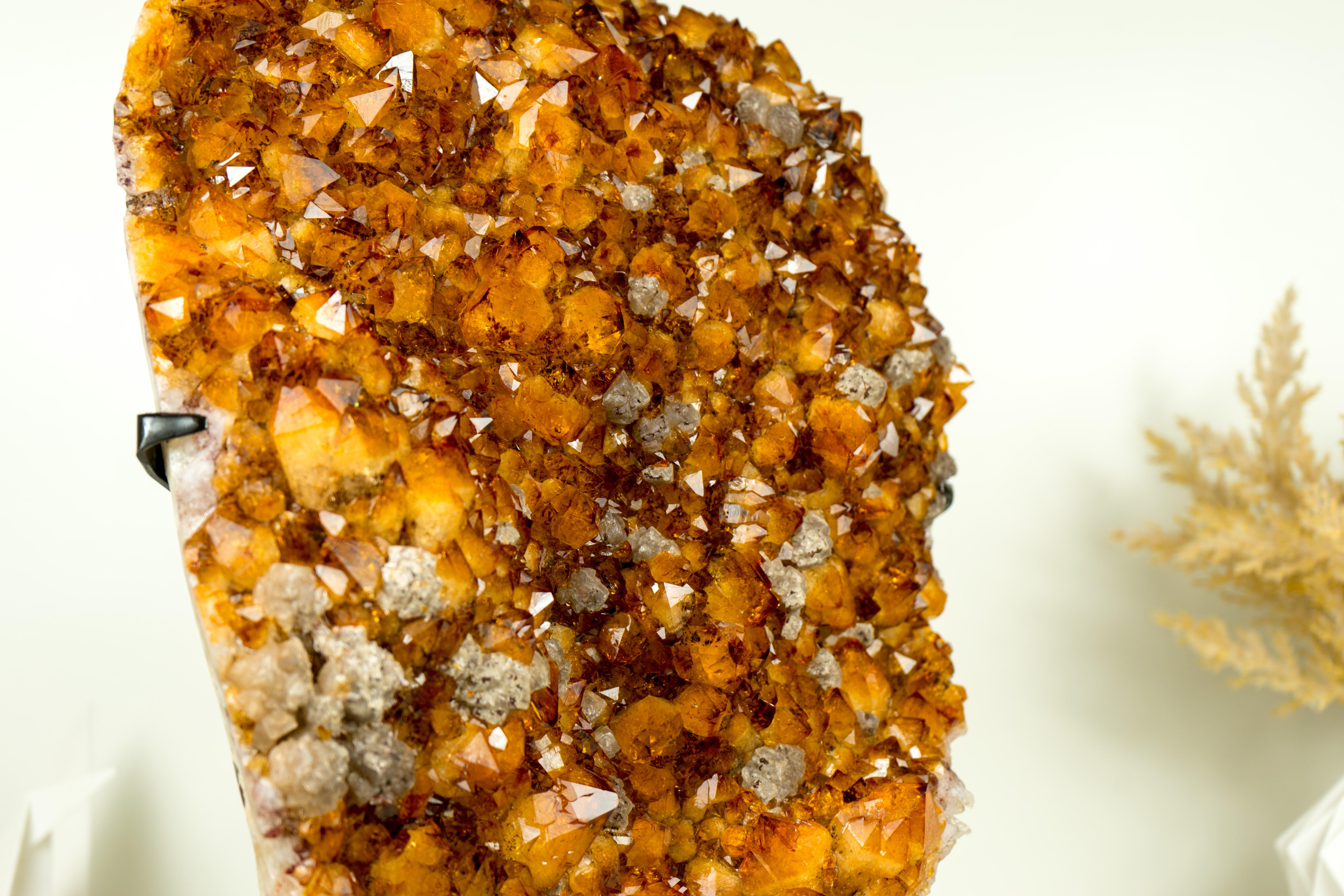 Large Natural Citrine Cluster, High-Grade Orange Druzy with Goethite and Calcite For Sale 3