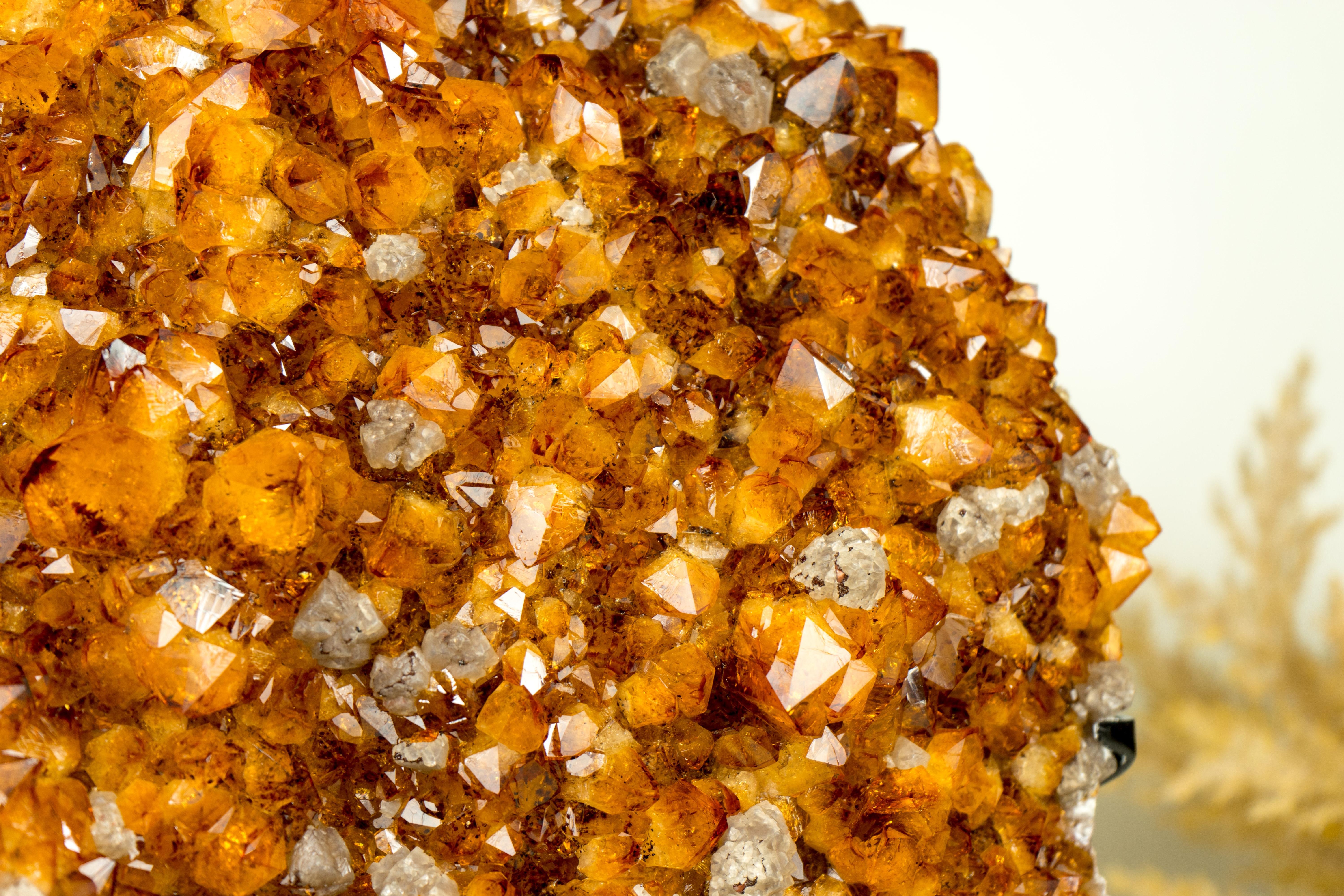 Large Natural Citrine Cluster, High-Grade Orange Druzy with Goethite and Calcite For Sale 4