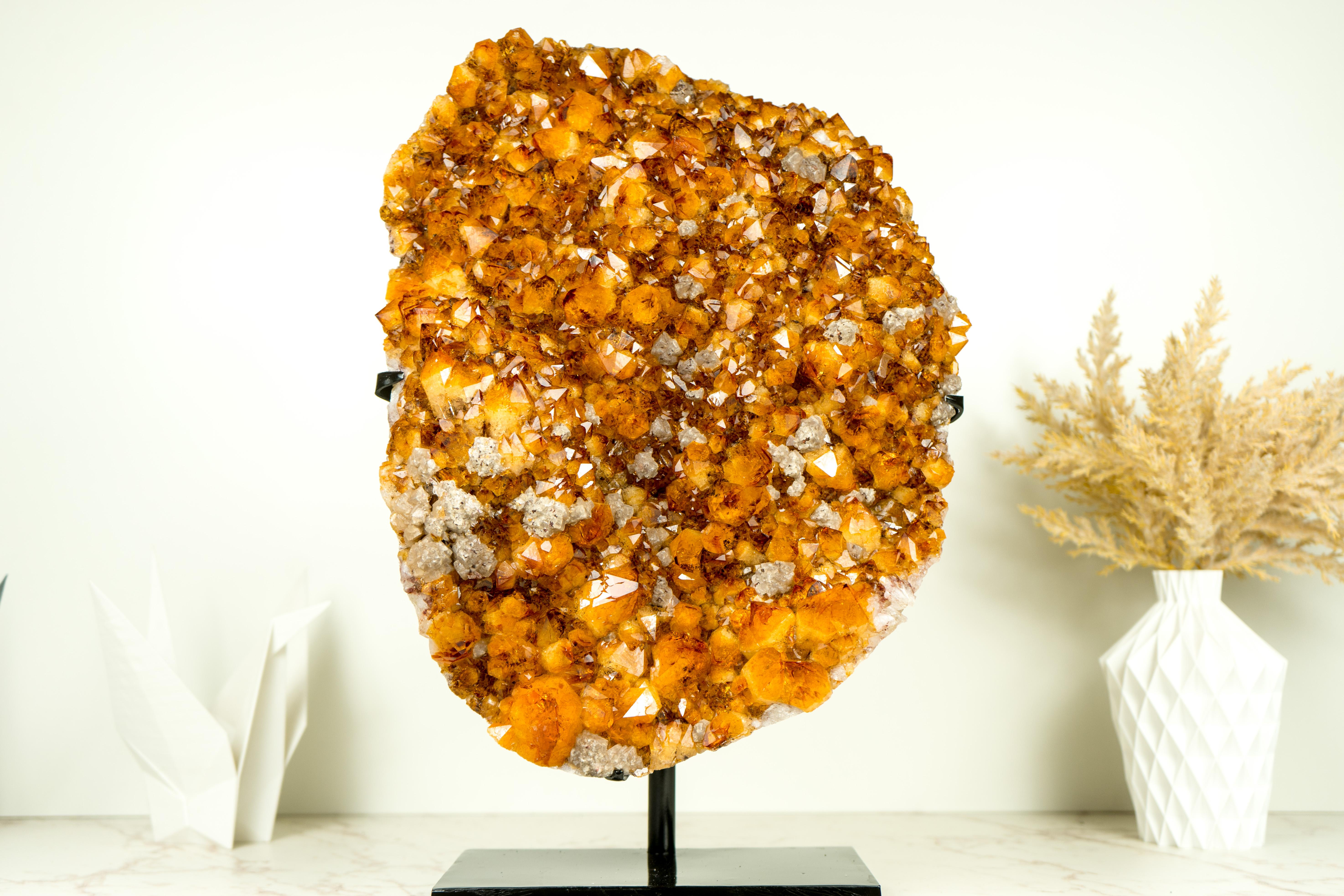 Large Natural Citrine Cluster, High-Grade Orange Druzy with Goethite and Calcite For Sale 6