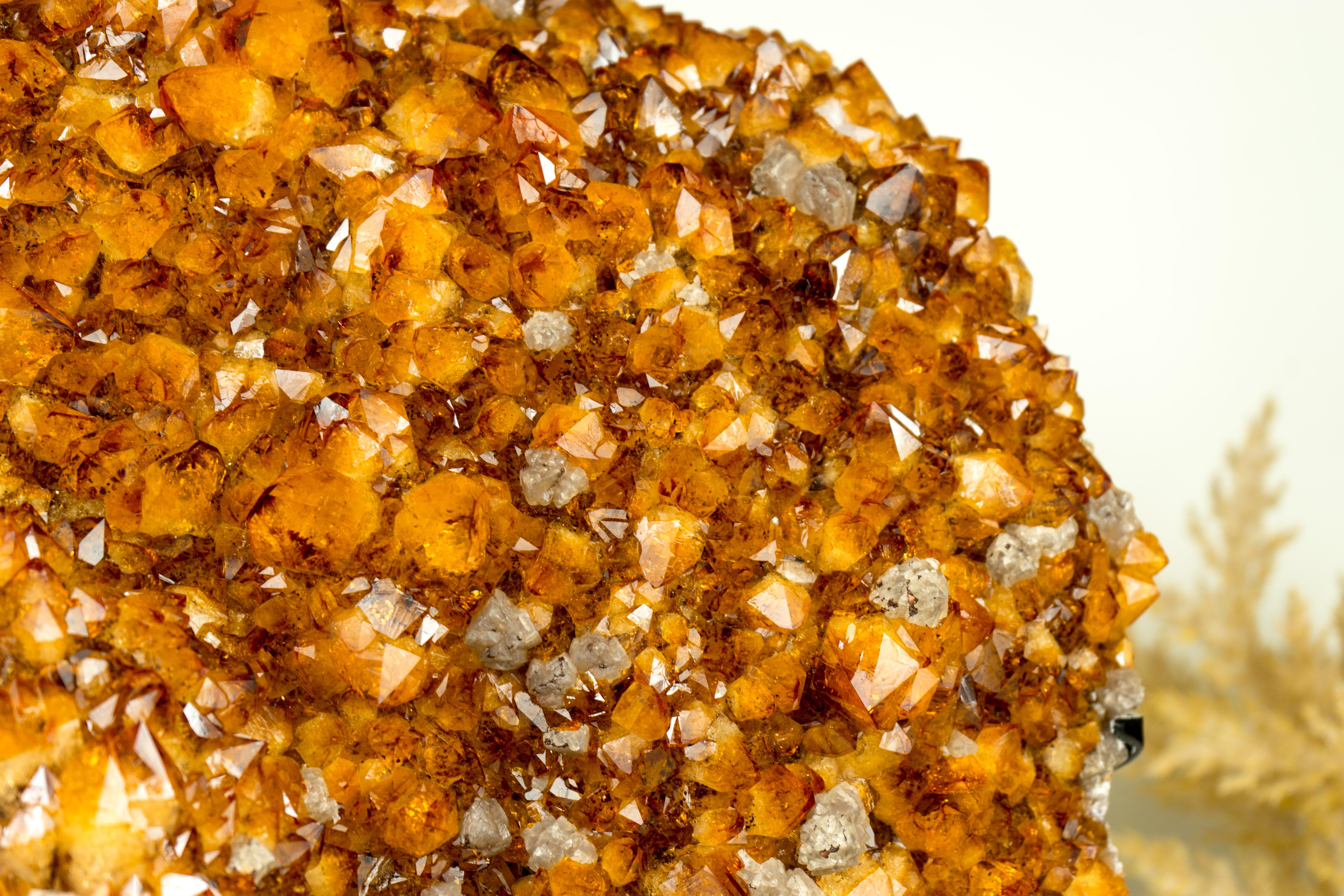 Large Natural Citrine Cluster, High-Grade Orange Druzy with Goethite and Calcite For Sale 8