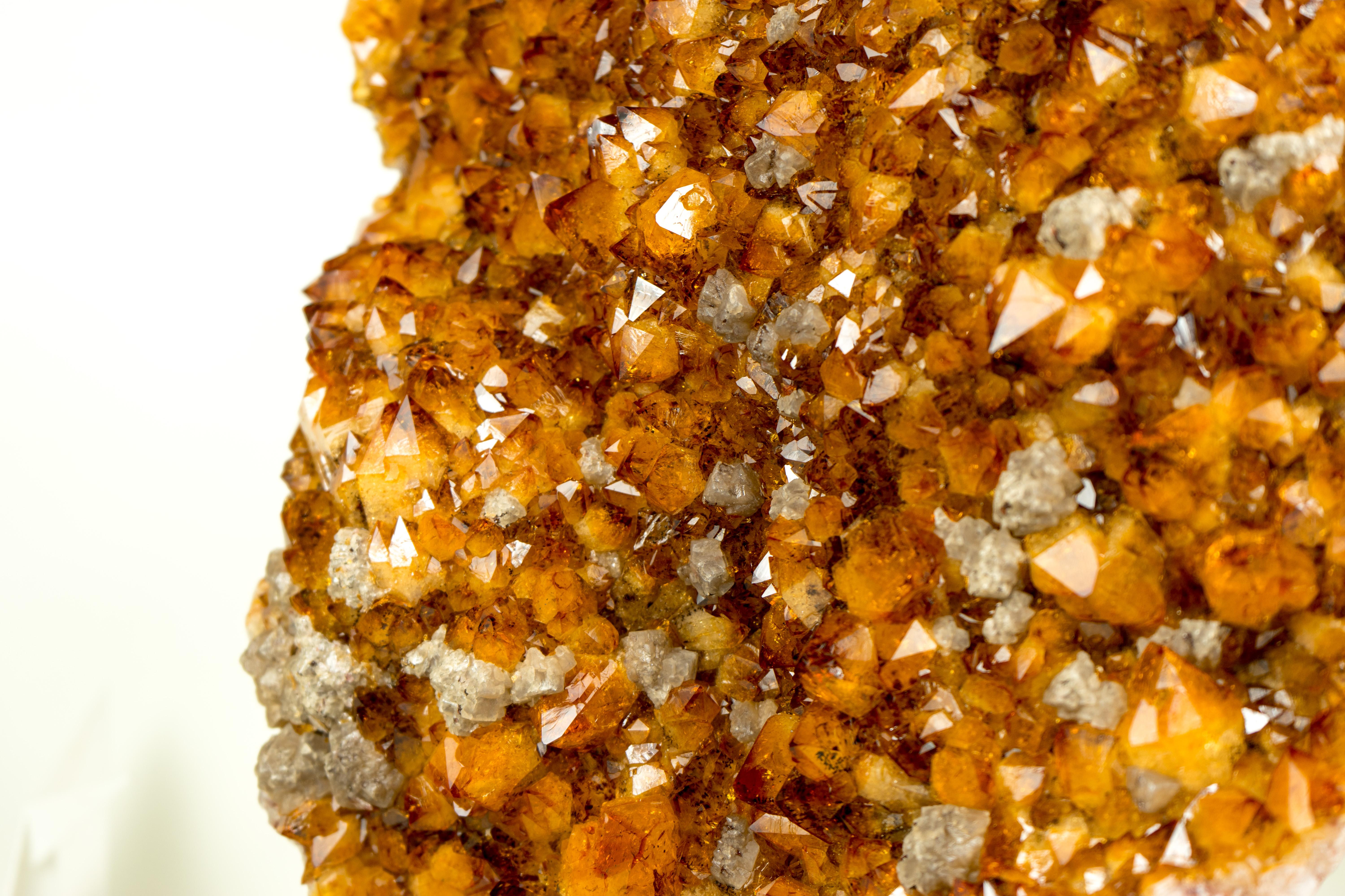 Agate Large Natural Citrine Cluster, High-Grade Orange Druzy with Goethite and Calcite For Sale