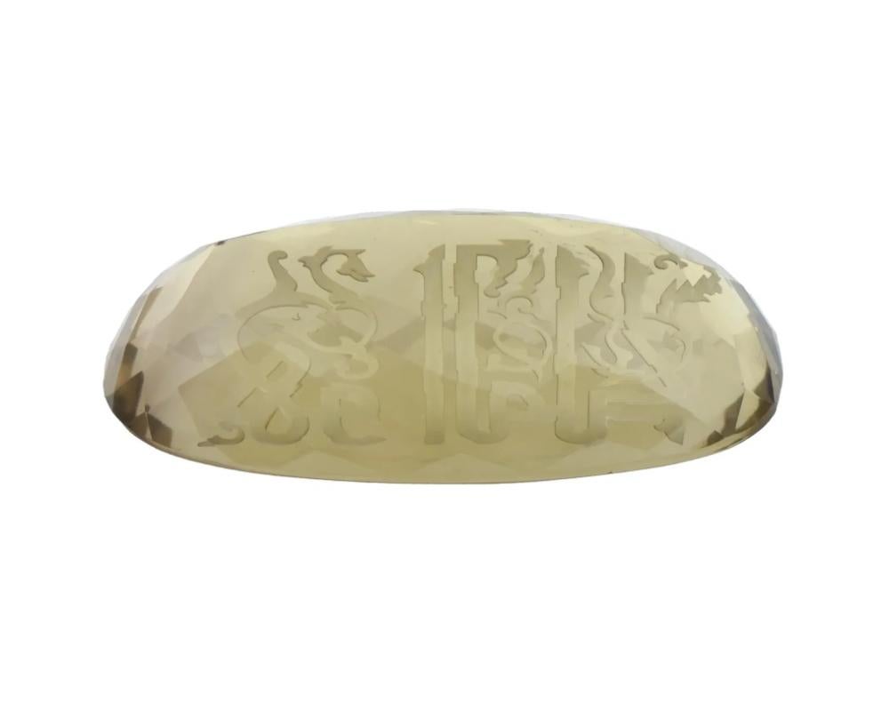 Women's or Men's Large Natural Citrine Gemstone W Arabic Script In Box For Sale