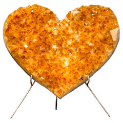 Large Natural Citrine Heart with Brilliant Golden Orange Druzy