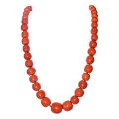 Large Natural Coral and Diamond Antique Necklace, circa 1910-1920