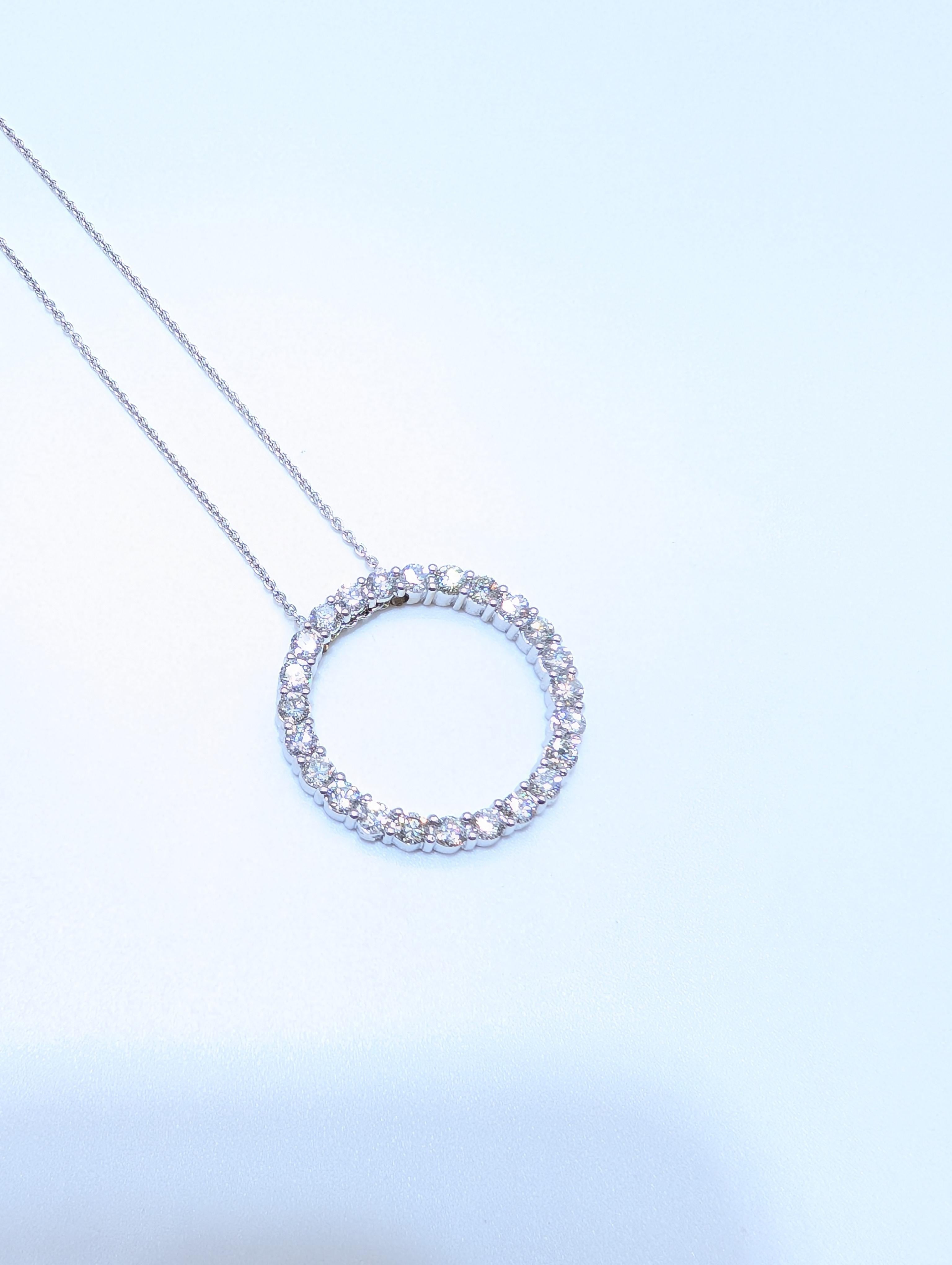 Women's Large Natural Diamond Circle Pendant, Circle of Love Pendant in White Gold For Sale