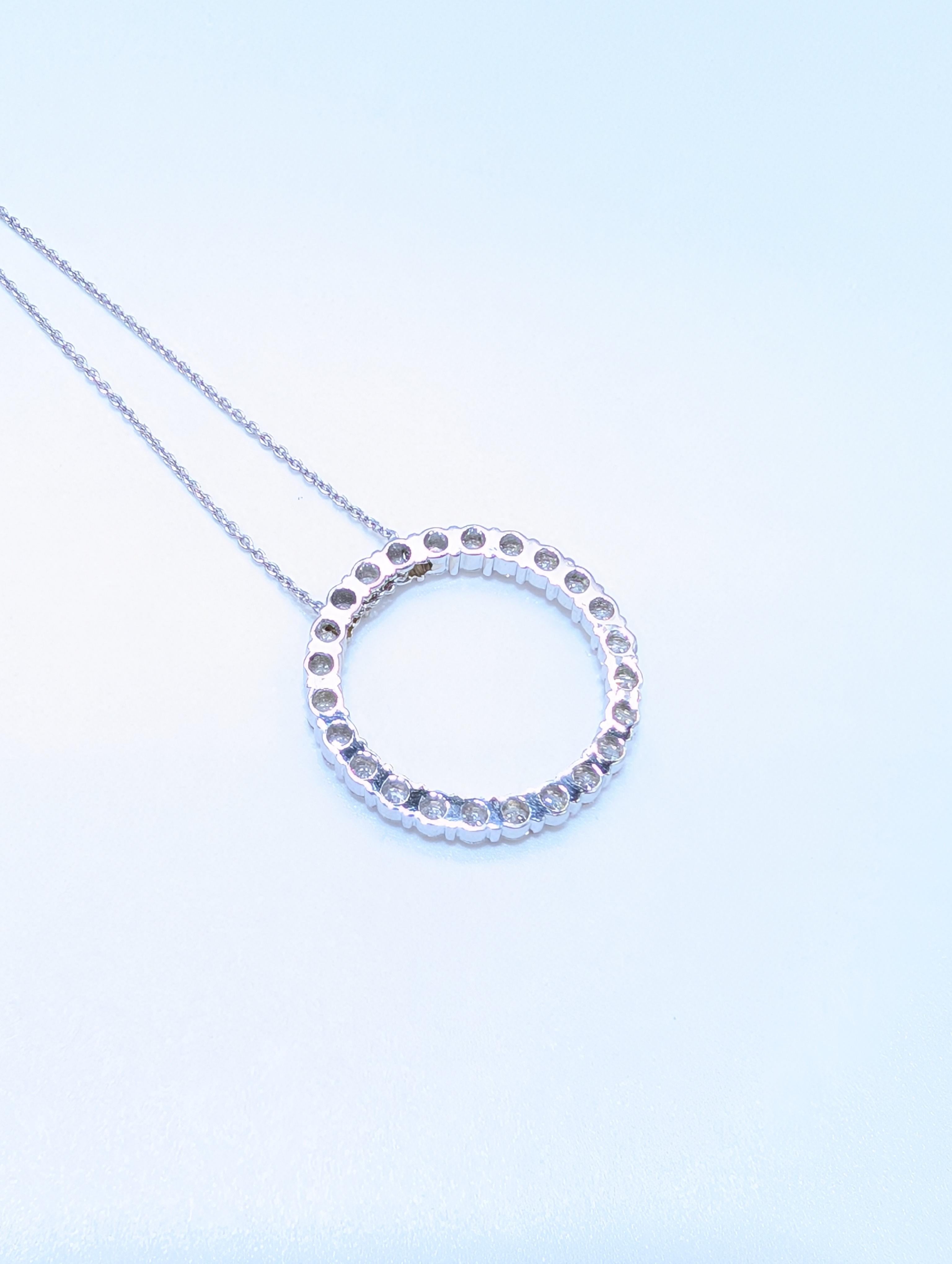 Large Natural Diamond Circle Pendant, Circle of Love Pendant in White Gold For Sale 2
