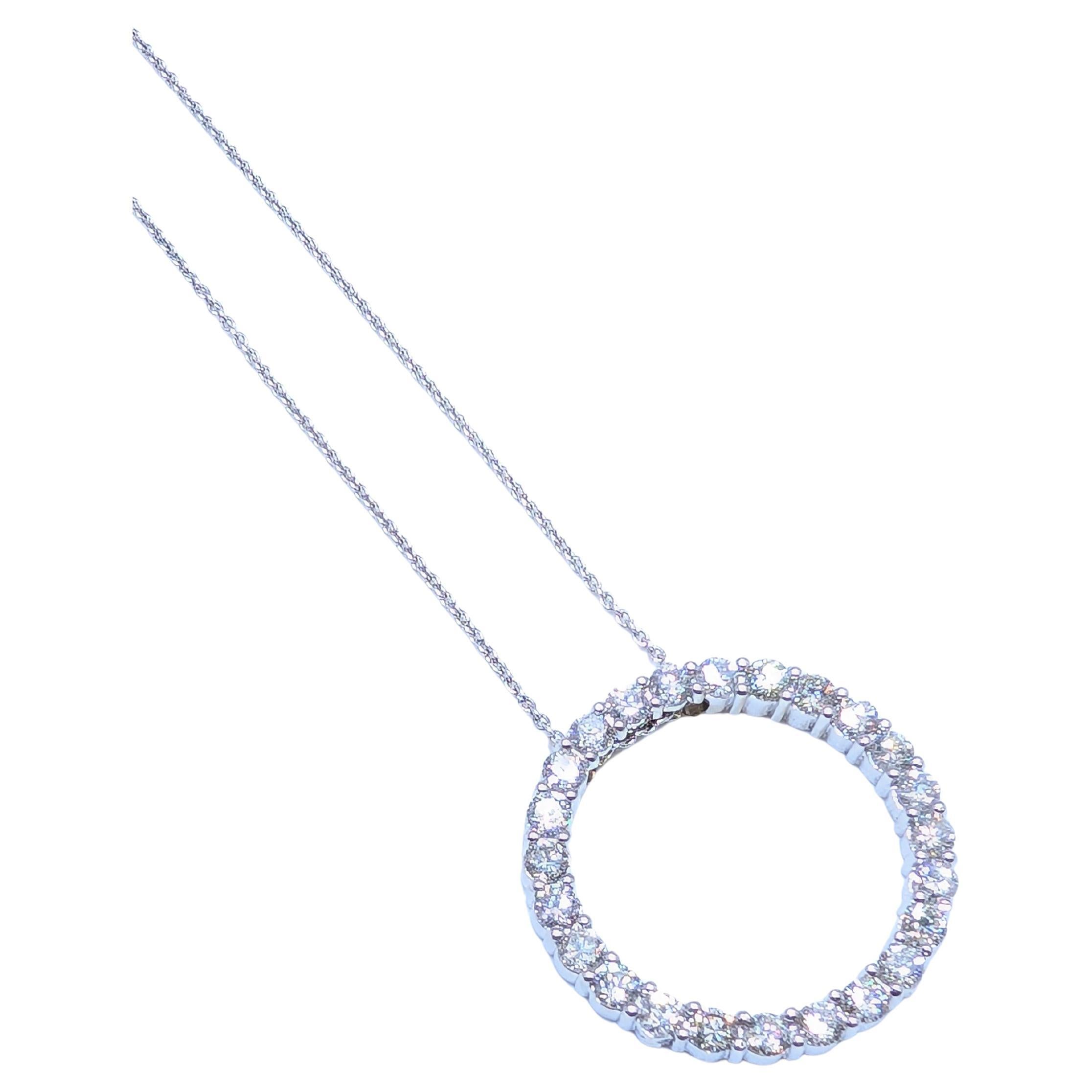 Large Natural Diamond Circle Pendant, Circle of Love Pendant in White Gold For Sale
