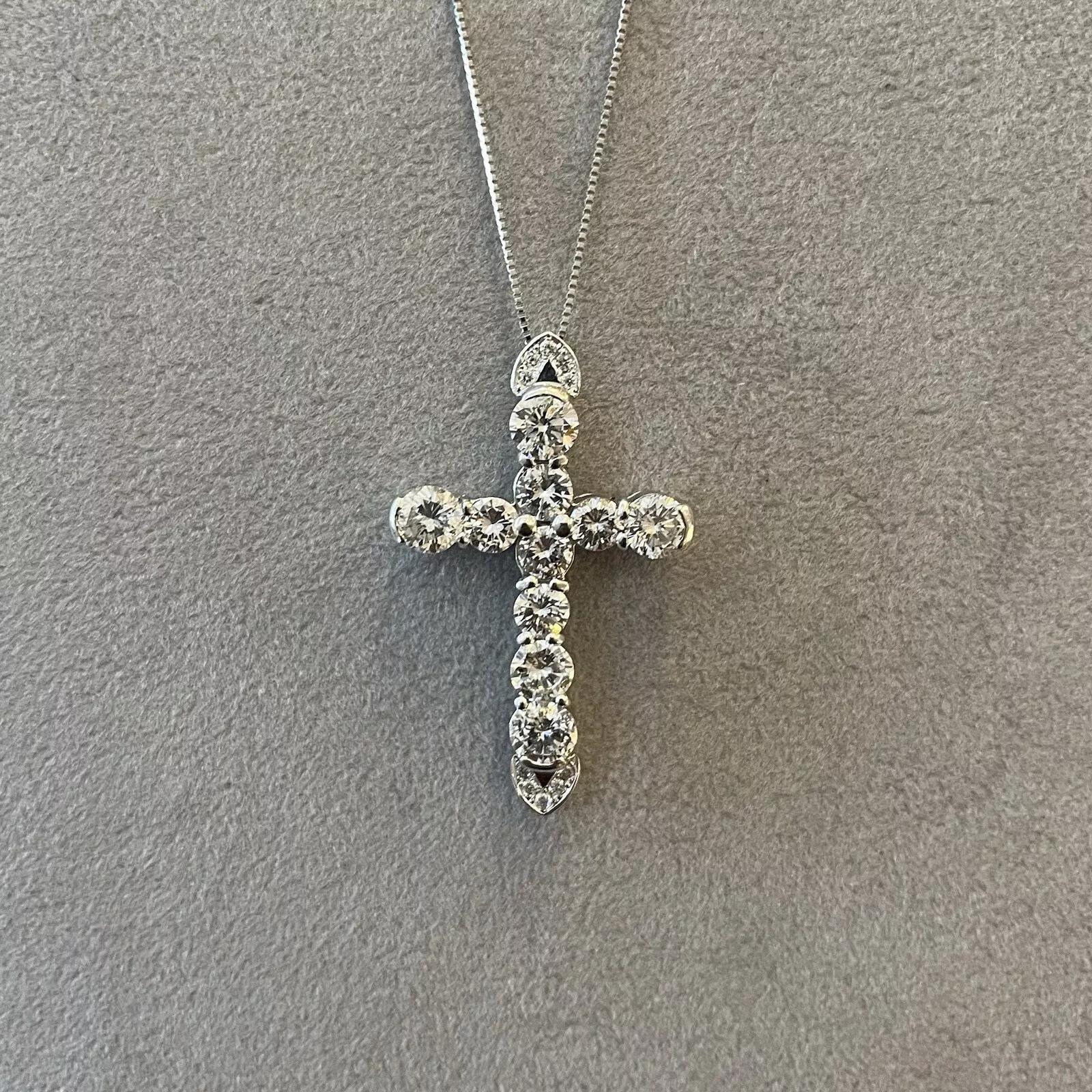 Large Natural Diamond Cross Pendant Necklace 4.30 carat total weight in Platinum In Excellent Condition For Sale In La Jolla, CA
