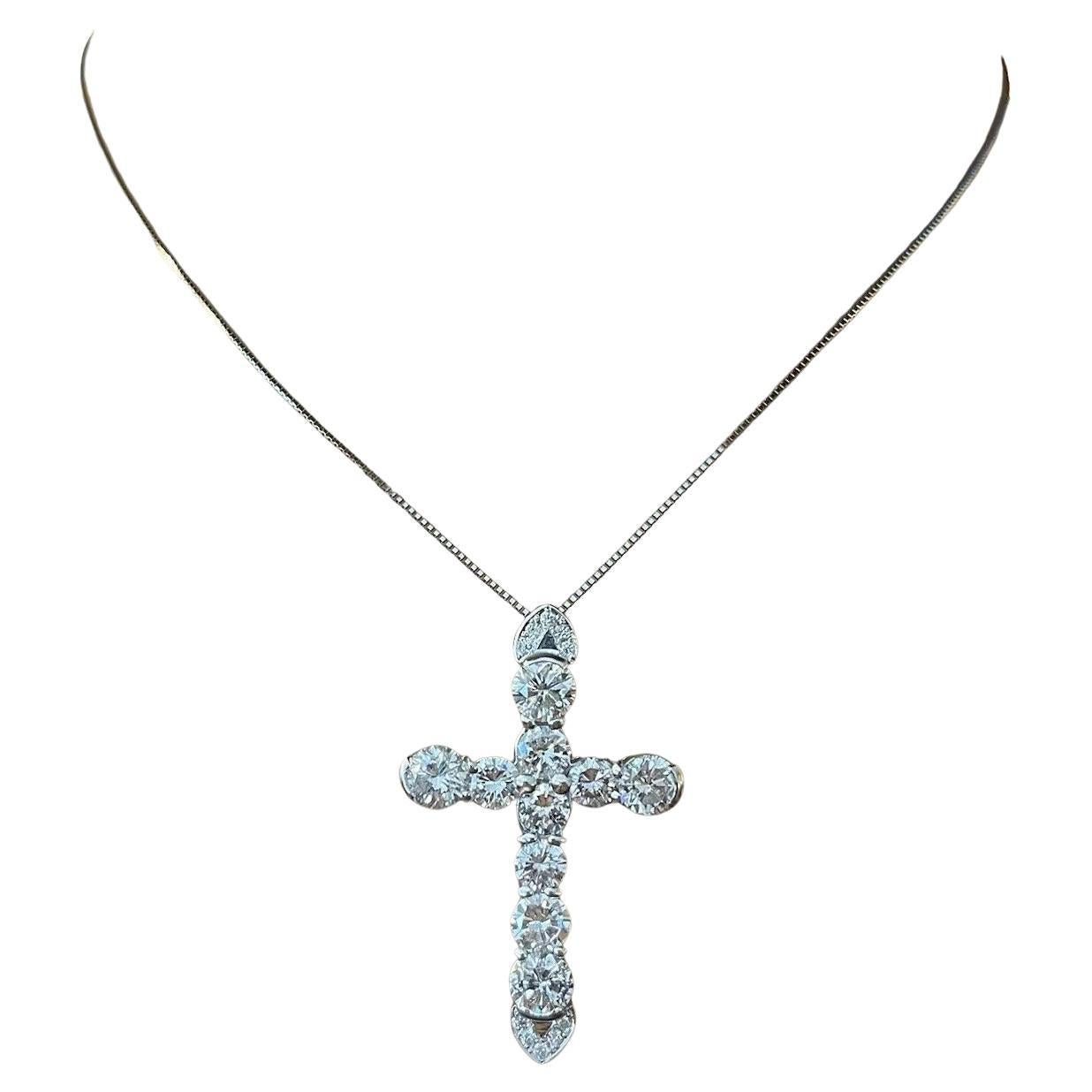 Large Natural Diamond Cross Pendant Necklace 4.30 carat total weight in Platinum For Sale