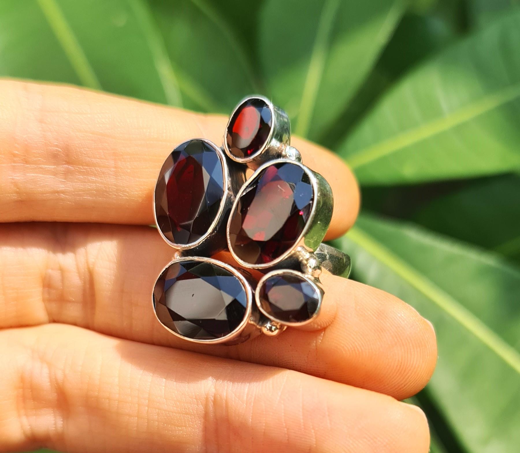 Large Natural Garnet Ring 925 Sterling Silver 4