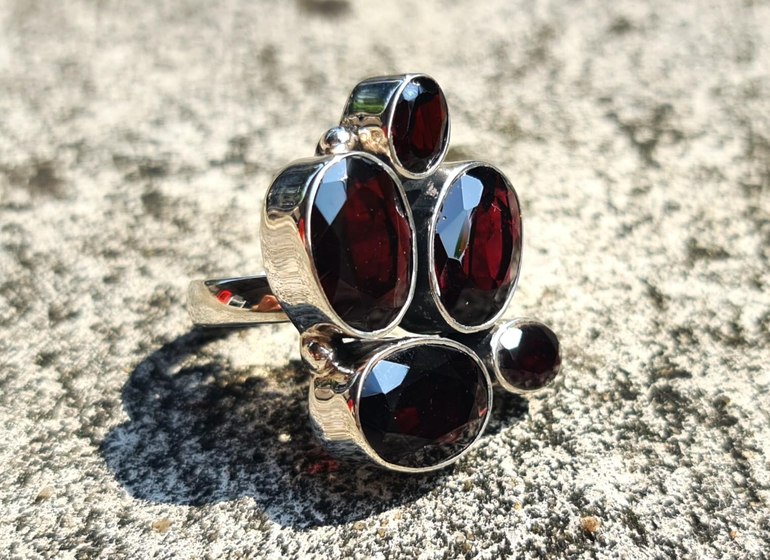 Large Natural Garnet Ring 925 Sterling Silver 5