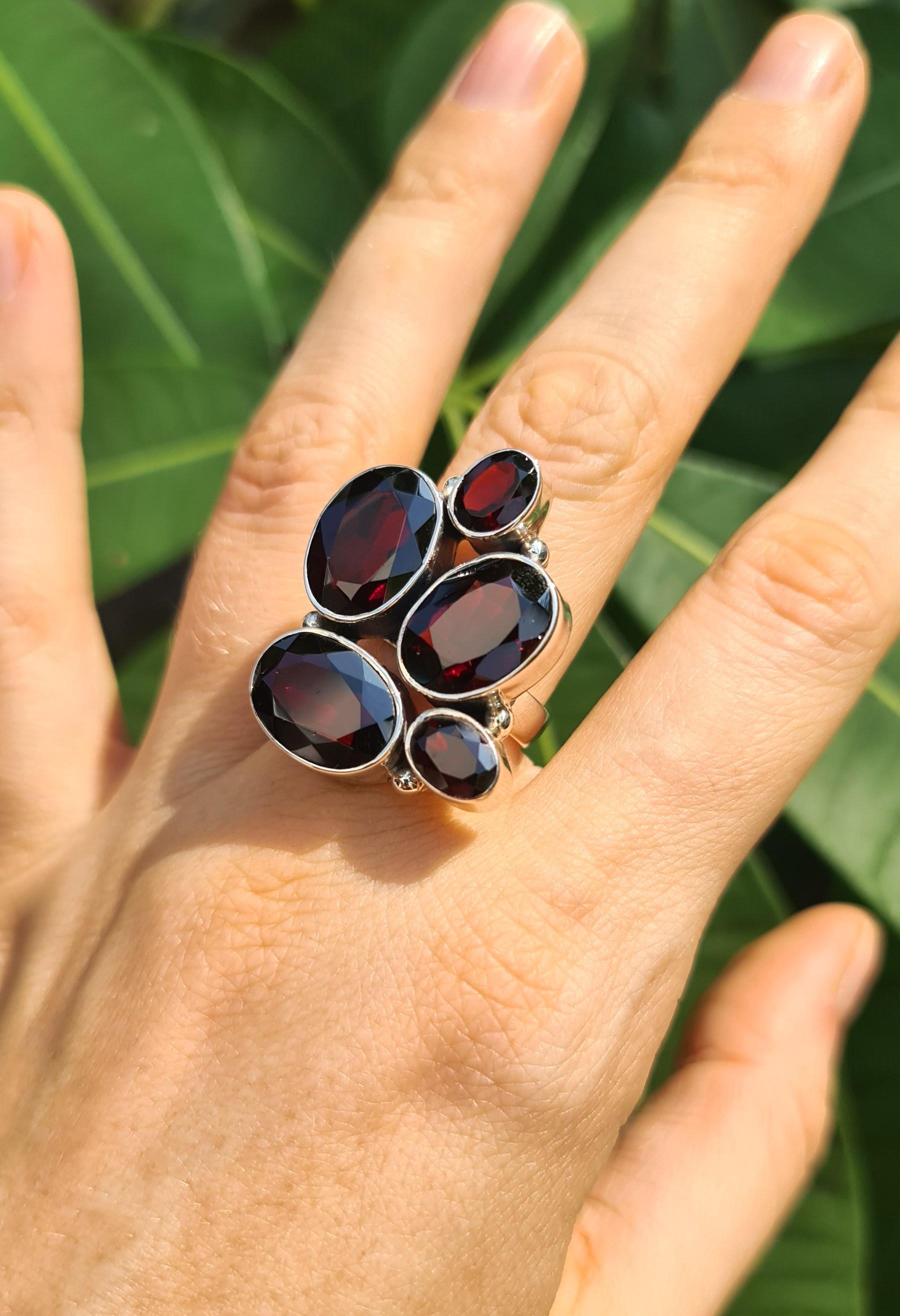 Large Natural Garnet Ring 925 Sterling Silver 10