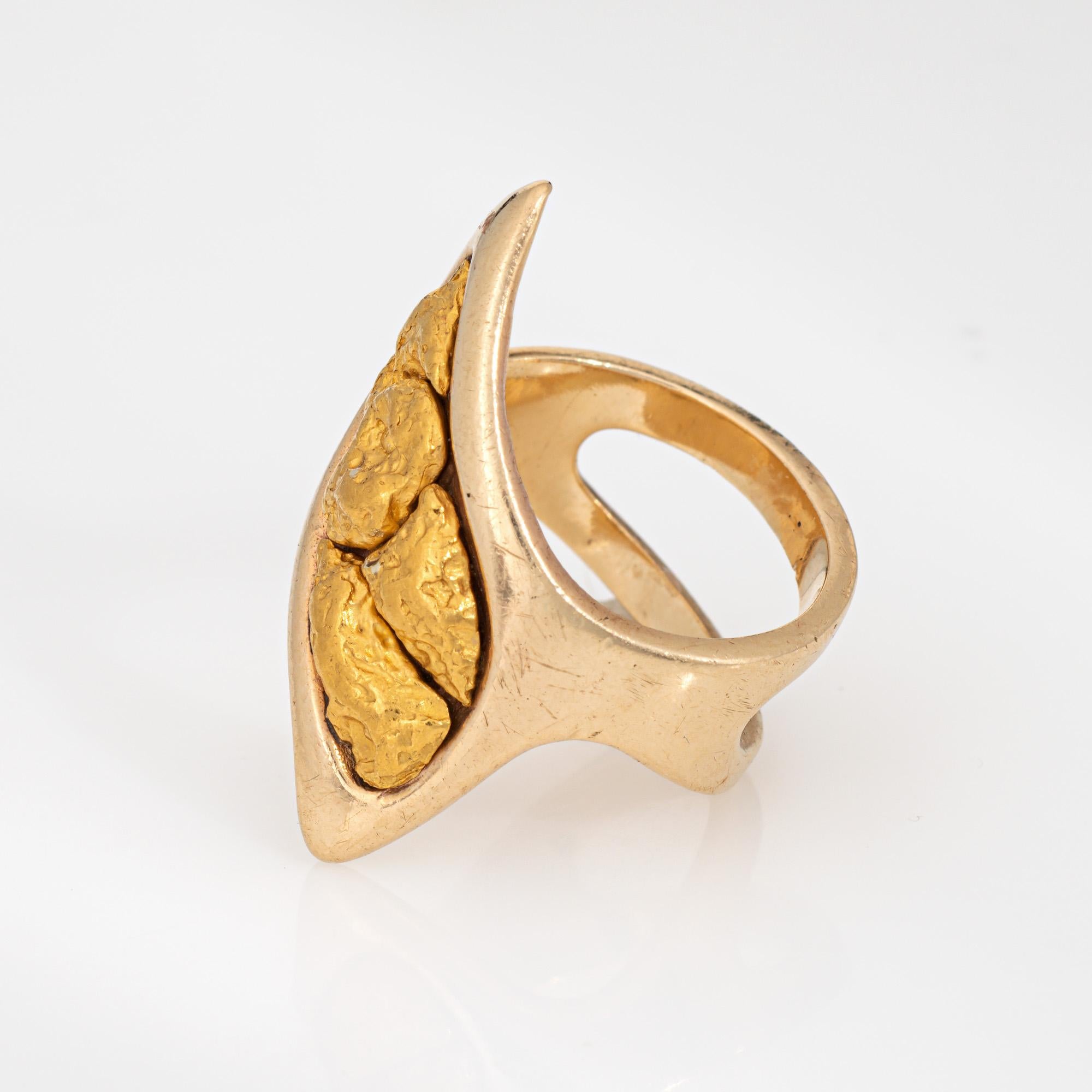 Large Natural Gold Nugget Ring Sz 8 14k Yellow Gold Estate Fine Jewelry 22k 24k In Good Condition For Sale In Torrance, CA