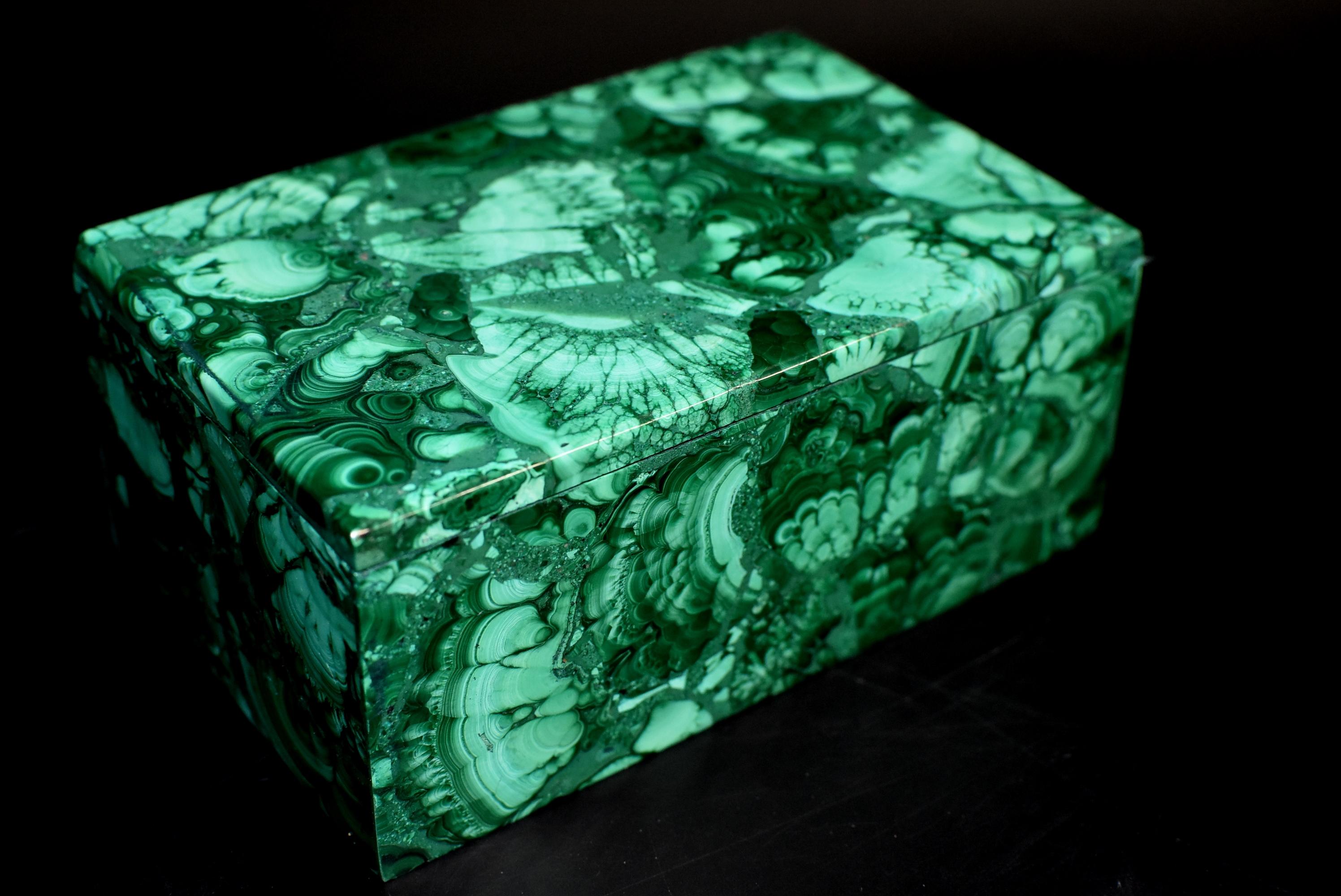 Hand-Crafted Large Natural Malachite Box, 3 lb, Full Slab Gem Stone Jewelry Box