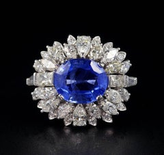 Large Natural No Heat Sapphire Diamond Platinum Cocktail Ring