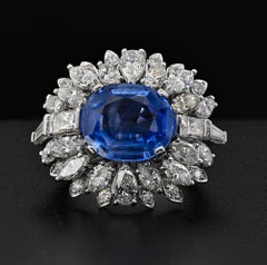 Large Natural No Heat Sapphire Diamond Platinum Cocktail Ring